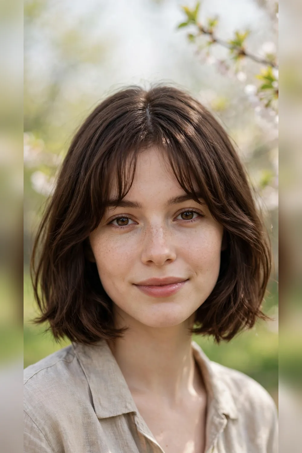 Spring Curtain Bang Hairstyles With a Chin-Length Shape