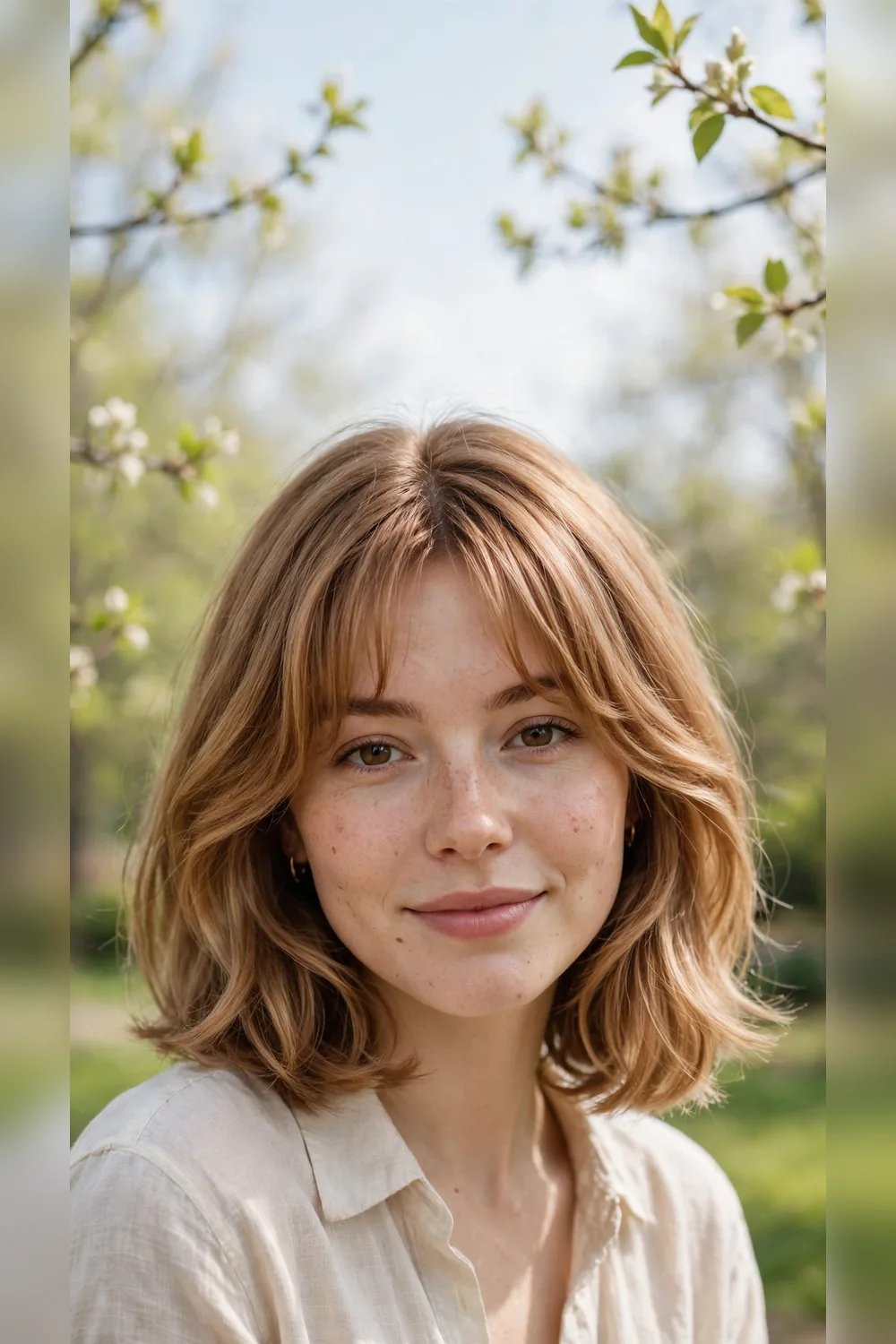 Spring Curtain Bangs With a Layered Bob