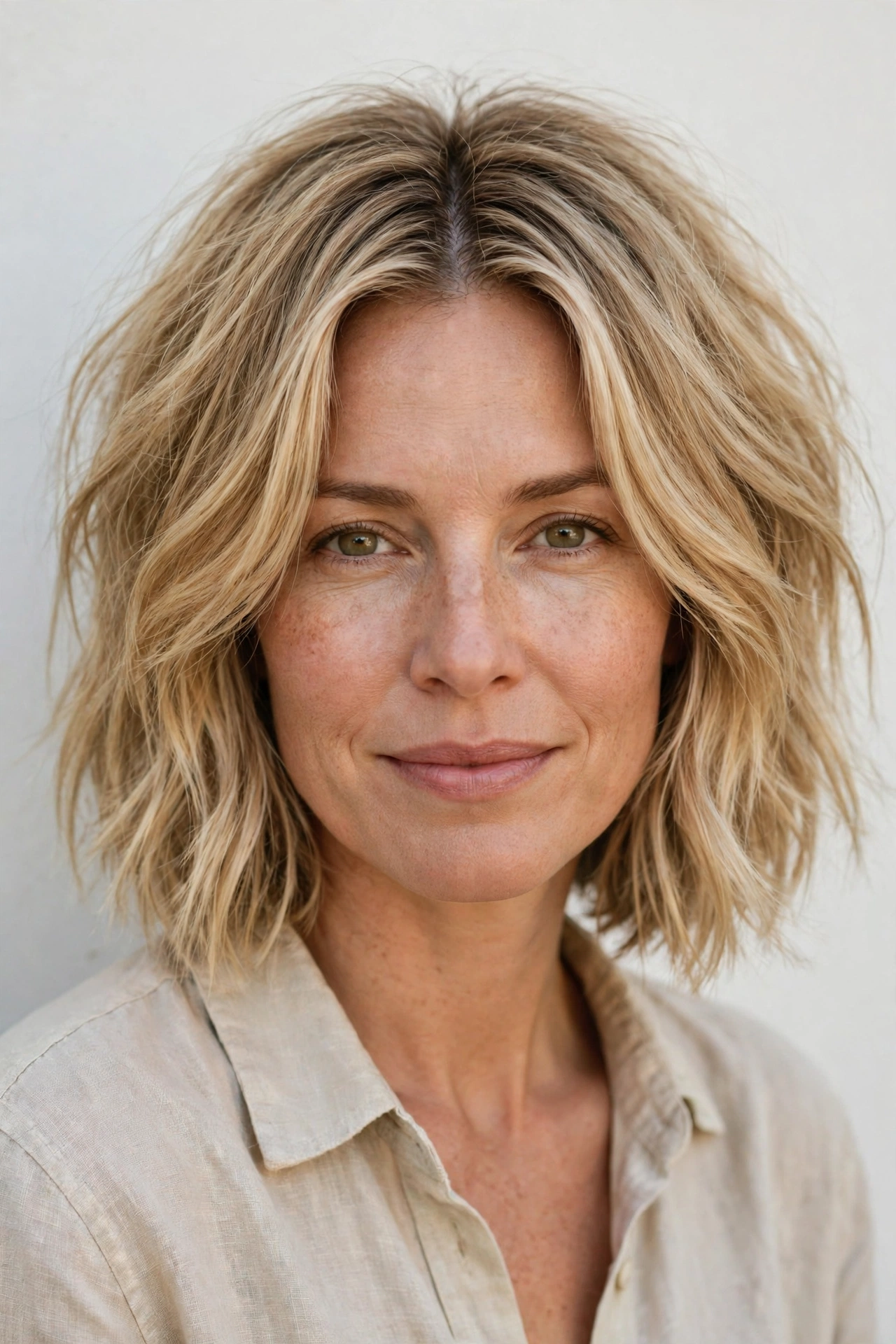 Honey Blonde Textured Long Bob