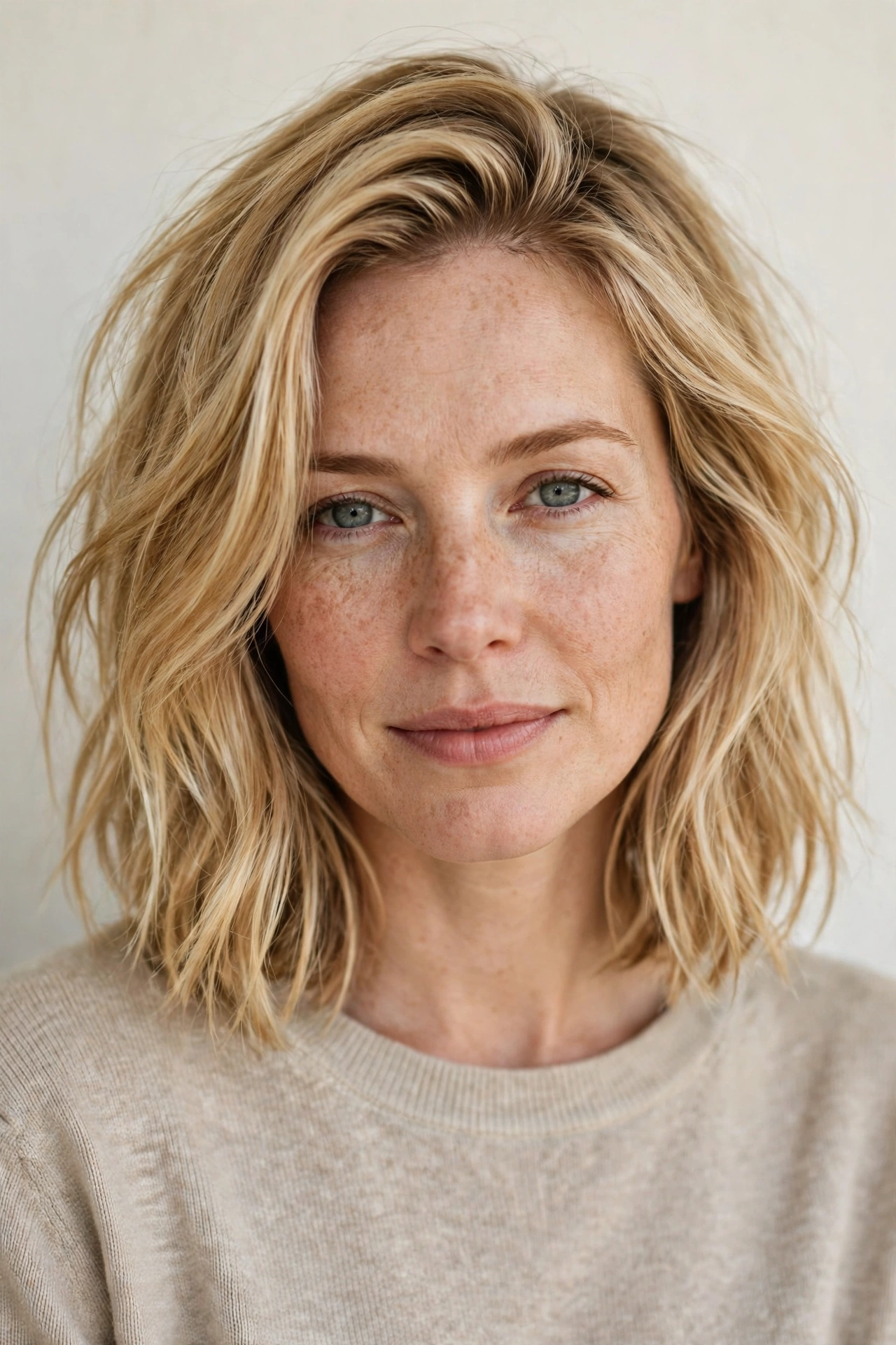 Golden Blonde Layered Long Bob