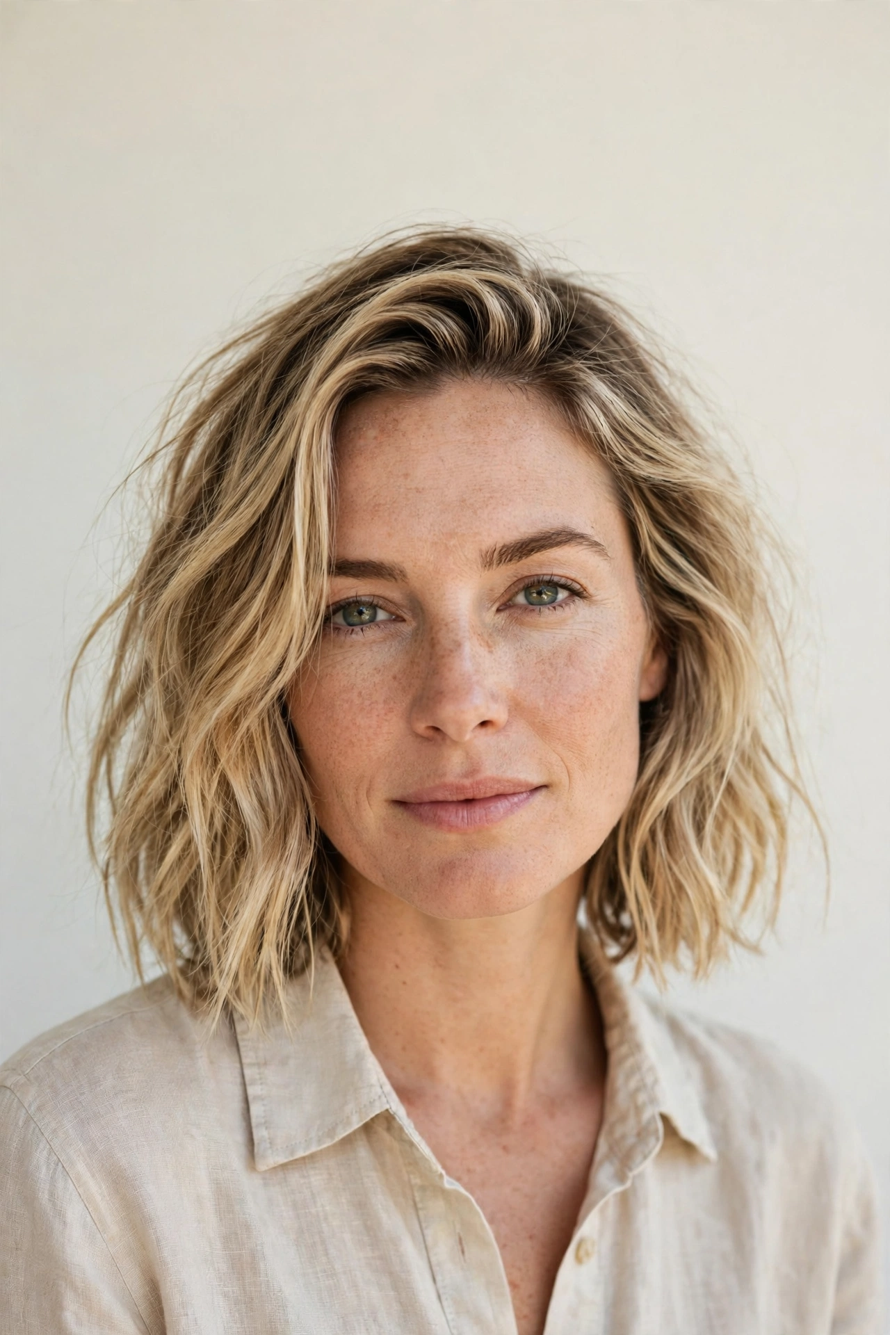 Dark Blonde Beachy Wash and Go Lob