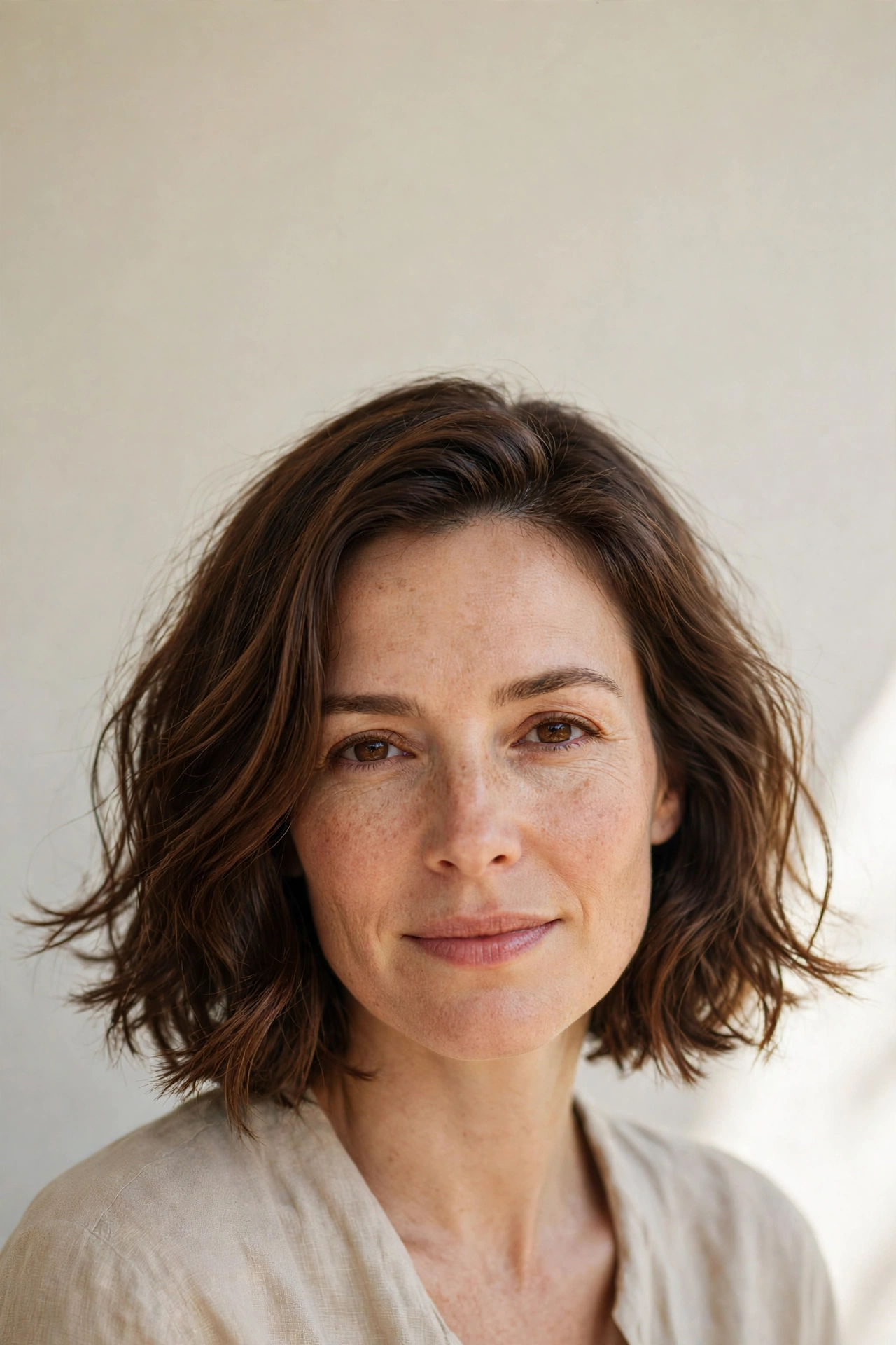 Warm Brunette Wash and Go Bob with Flipped Ends