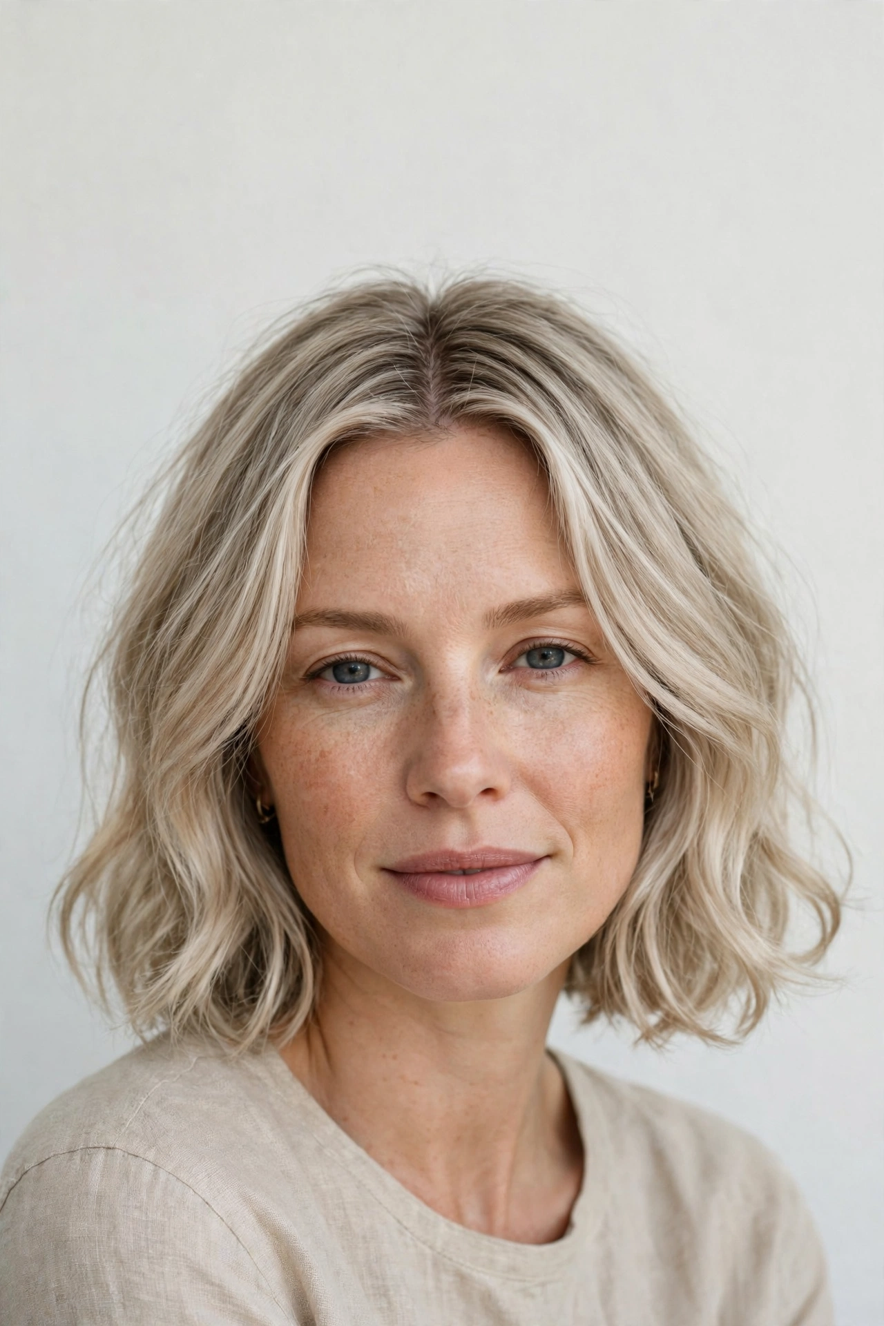 Ash Blonde Chin-Length Wash and Go Bob