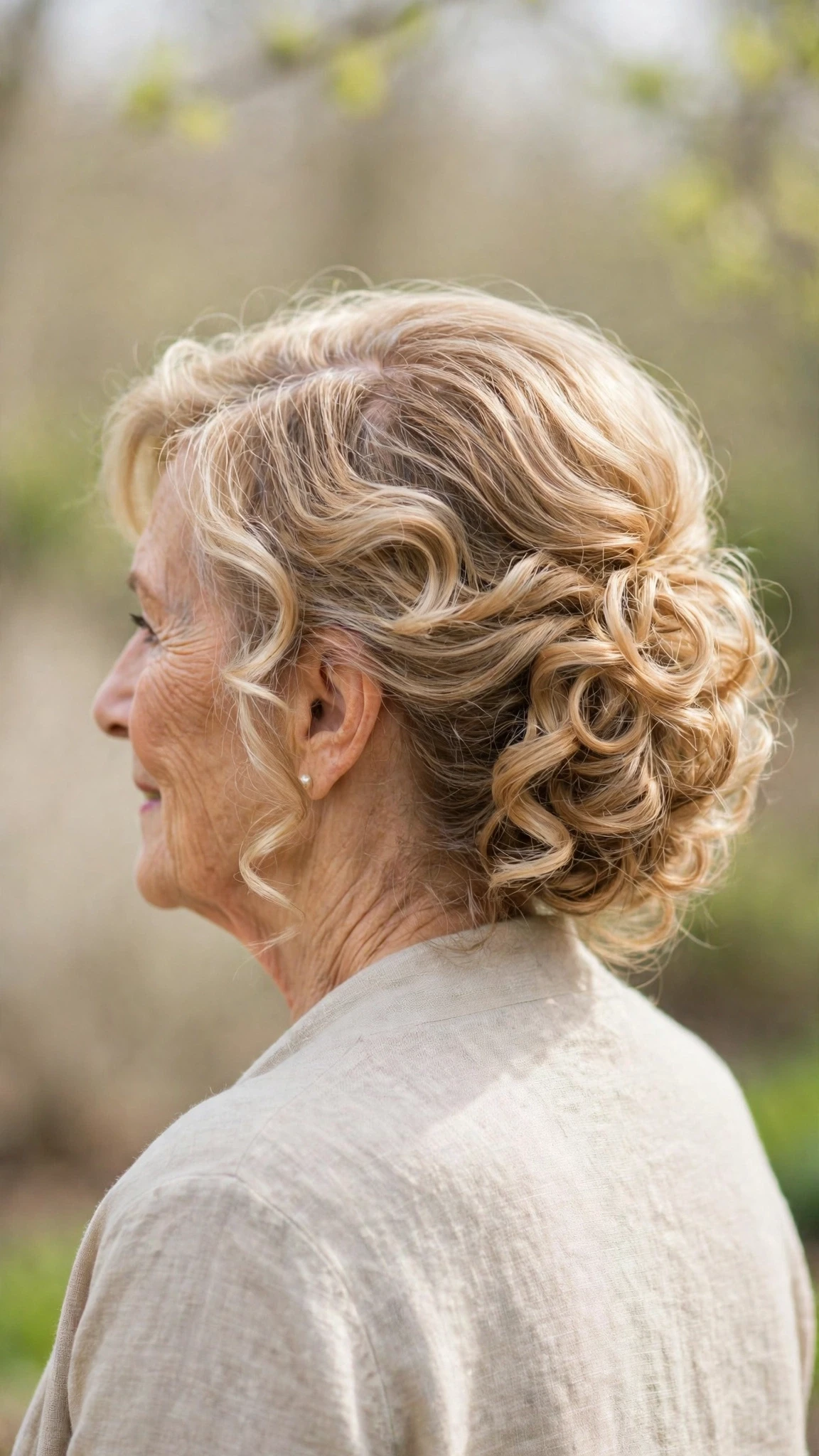 30 Spring updos for women over 70 with a soft bun and gentle volume That Are Chic, Fresh and Flattering 2 Spring Updos With A Soft Bun And Gentle Volume With Loose Romantic Curls, A Deep Side Part And Honey Blonde Shine