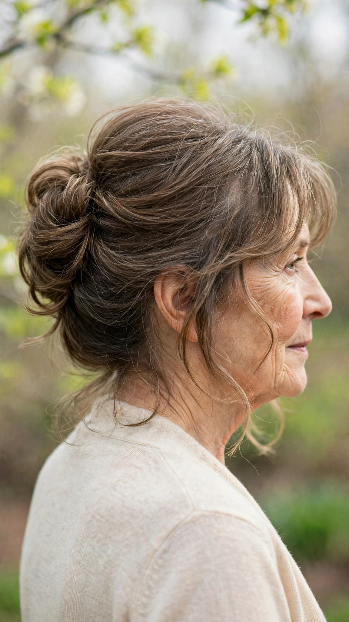 30 Spring updos for women over 70 with a soft bun and gentle volume That Are Chic, Fresh and Flattering 11 Spring Updos With A Soft Bun And Gentle Volume With Soft Bends And Flicked Ends, Wispy Pieces Around The Face And Natural Brunette Depth