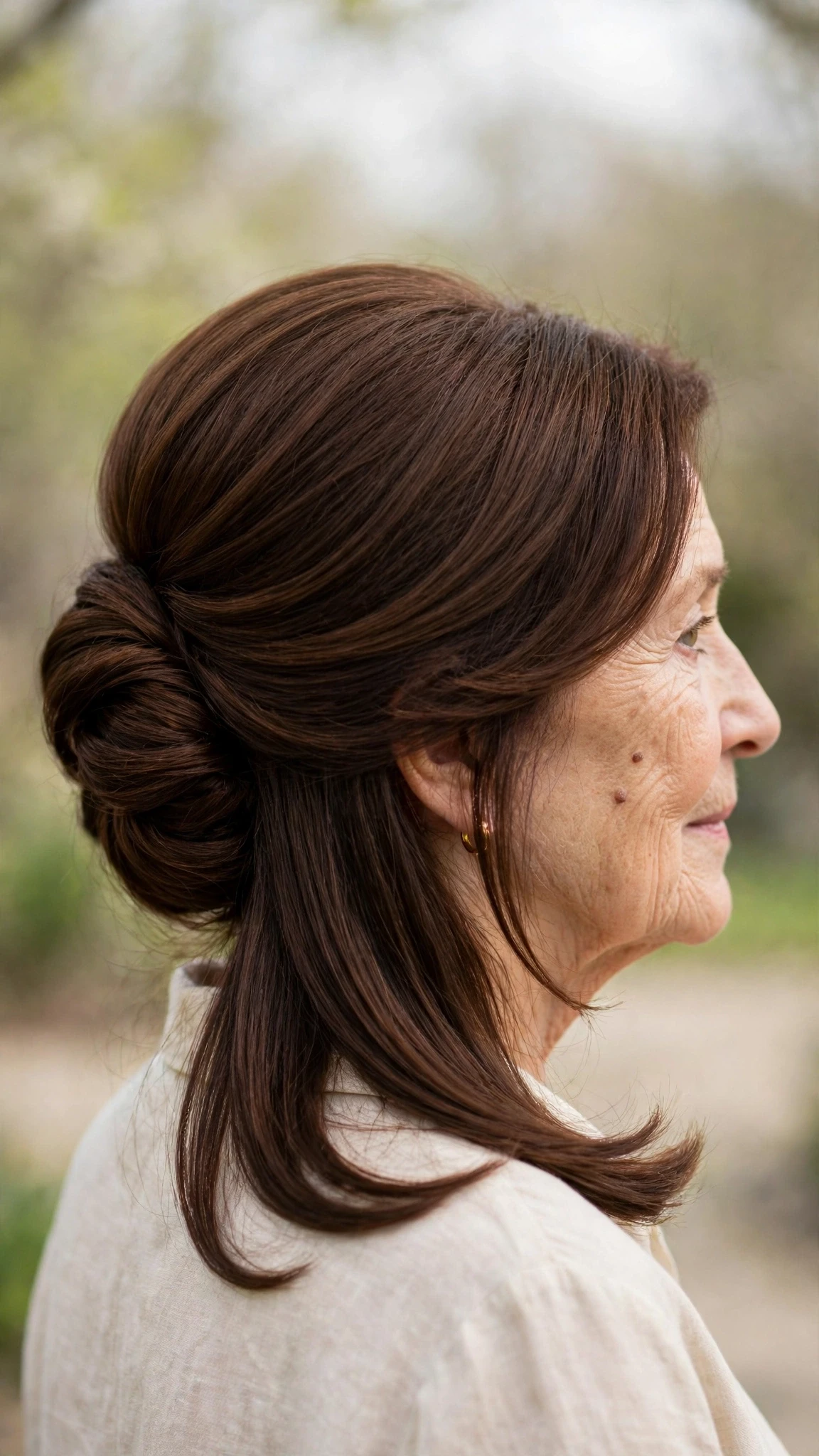 30 Spring updos for women over 70 with a soft bun and gentle volume That Are Chic, Fresh and Flattering 17 Spring Updos With A Soft Bun And Gentle Volume With A Sleek Straight Finish, Long Soft Layers And Rich Chocolate Depth