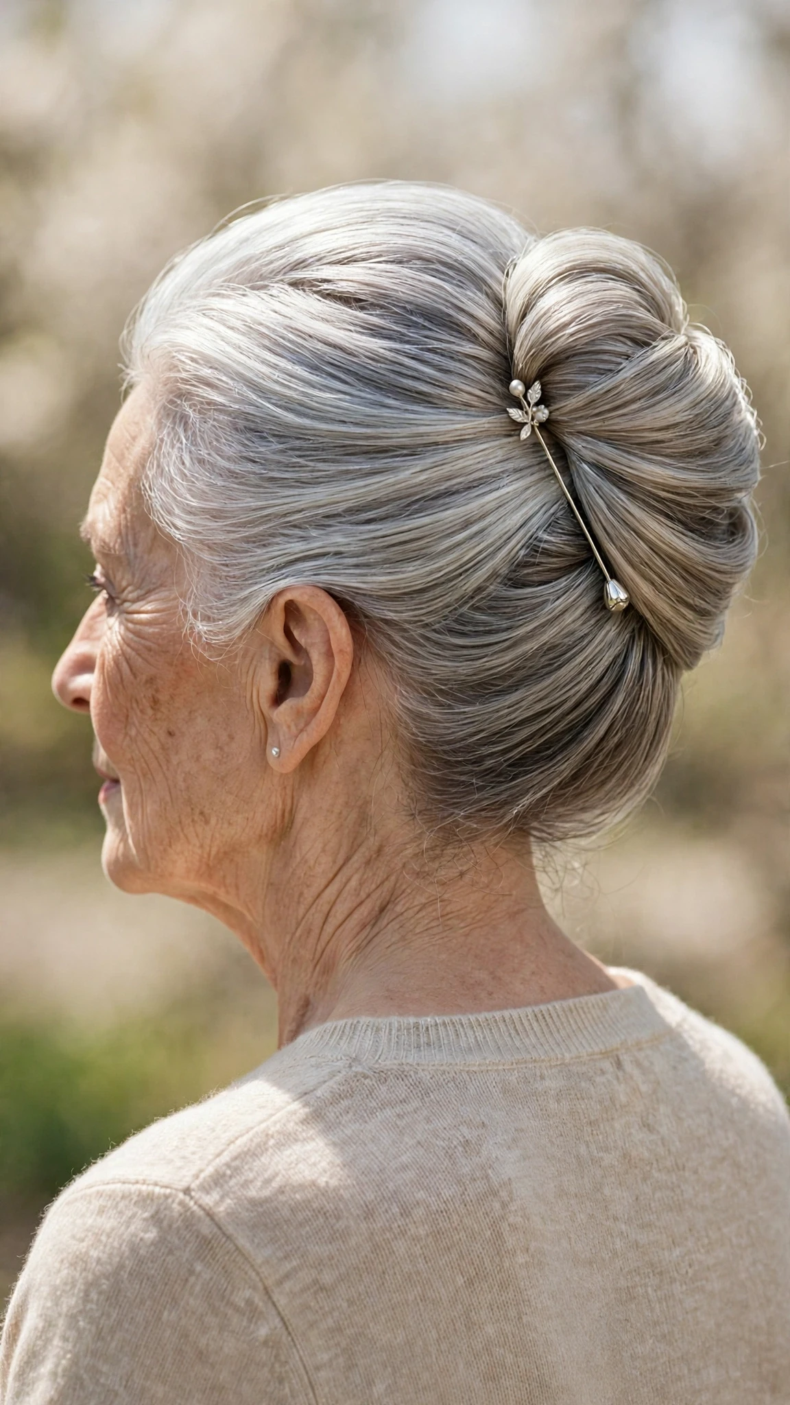 Spring Updos With Silver Hair And A Polished Pin Finish With A Sleek Straight Finish, Subtle Internal Layers And Sunlit Dimension