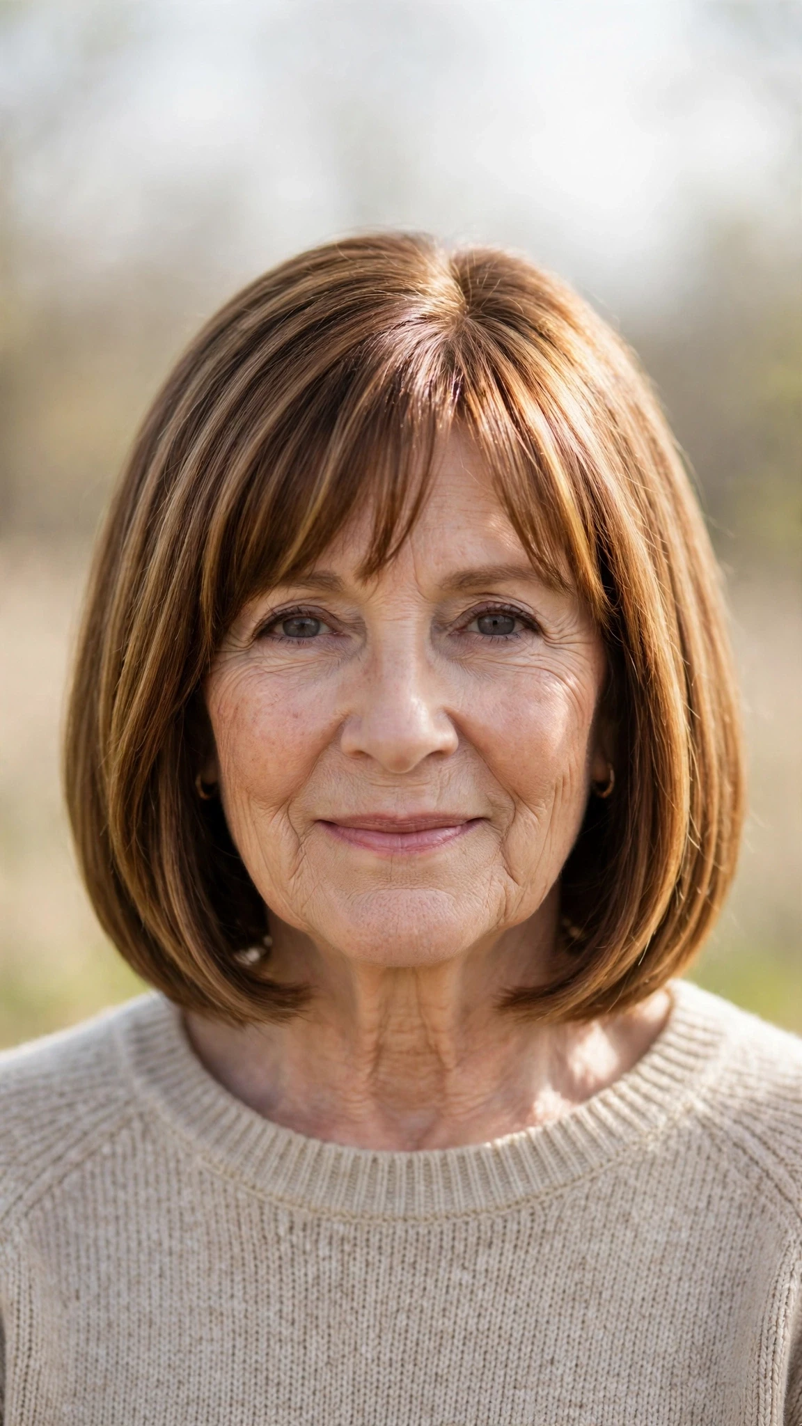 50 Sun kissed highlights for women over 60 with a layered bob and warm tones That Are Chic, Fresh and Flattering 30 Sun Kissed Highlights With A Layered Bob And Warm Tones With A Sleek Straight Finish, Curtain Pieces And Warm Chestnut Warmth