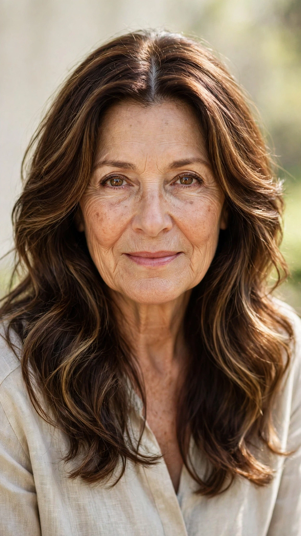 38 Sun kissed highlights for women over 60 with long hair and natural shine That Are Chic, Fresh and Flattering 17 Sun Kissed Highlights With Long Hair And Natural Shine With A Relaxed Lived-In Wave, A Centre Part With Soft Layers And Rich Chocolate Depth