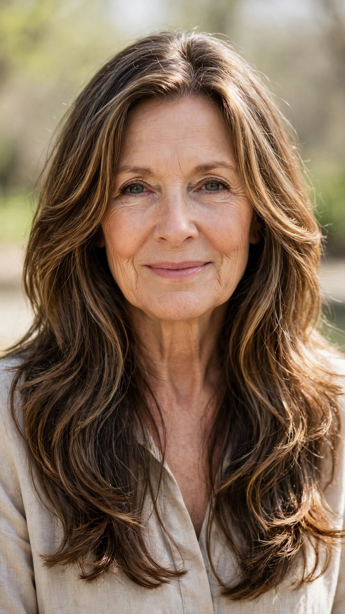 38 Sun kissed highlights for women over 60 with long hair and natural shine That Are Chic, Fresh and Flattering 33 Sun Kissed Highlights With Long Hair And Natural Shine With A Relaxed Lived-In Wave, Blunt Ends With Soft Layers And Natural Brunette Depth
