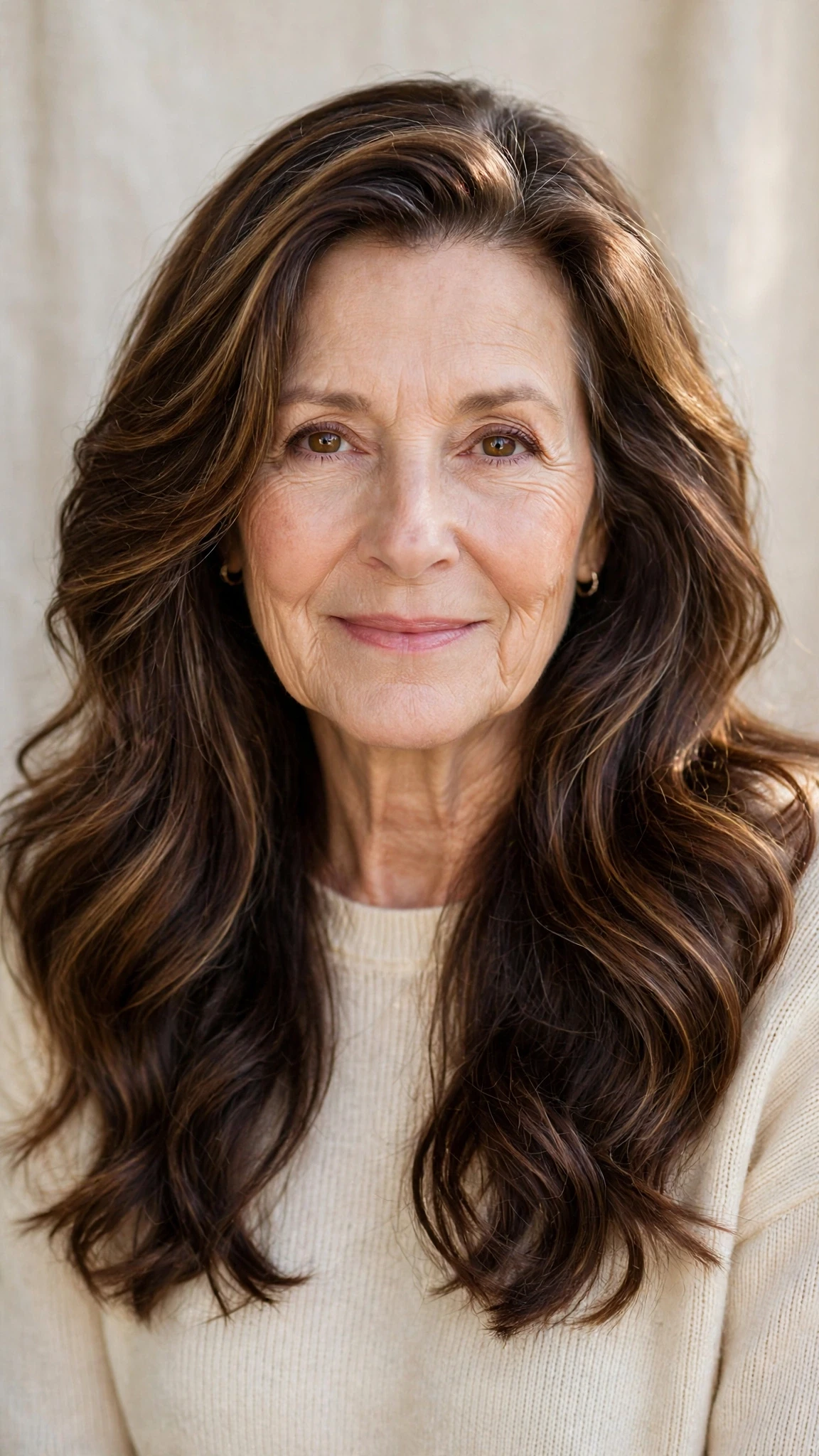 38 Sun kissed highlights for women over 60 with long hair and natural shine That Are Chic, Fresh and Flattering 34 Sun Kissed Highlights With Long Hair And Natural Shine With Soft Waves, A Deep Side Part And Rich Chocolate Depth