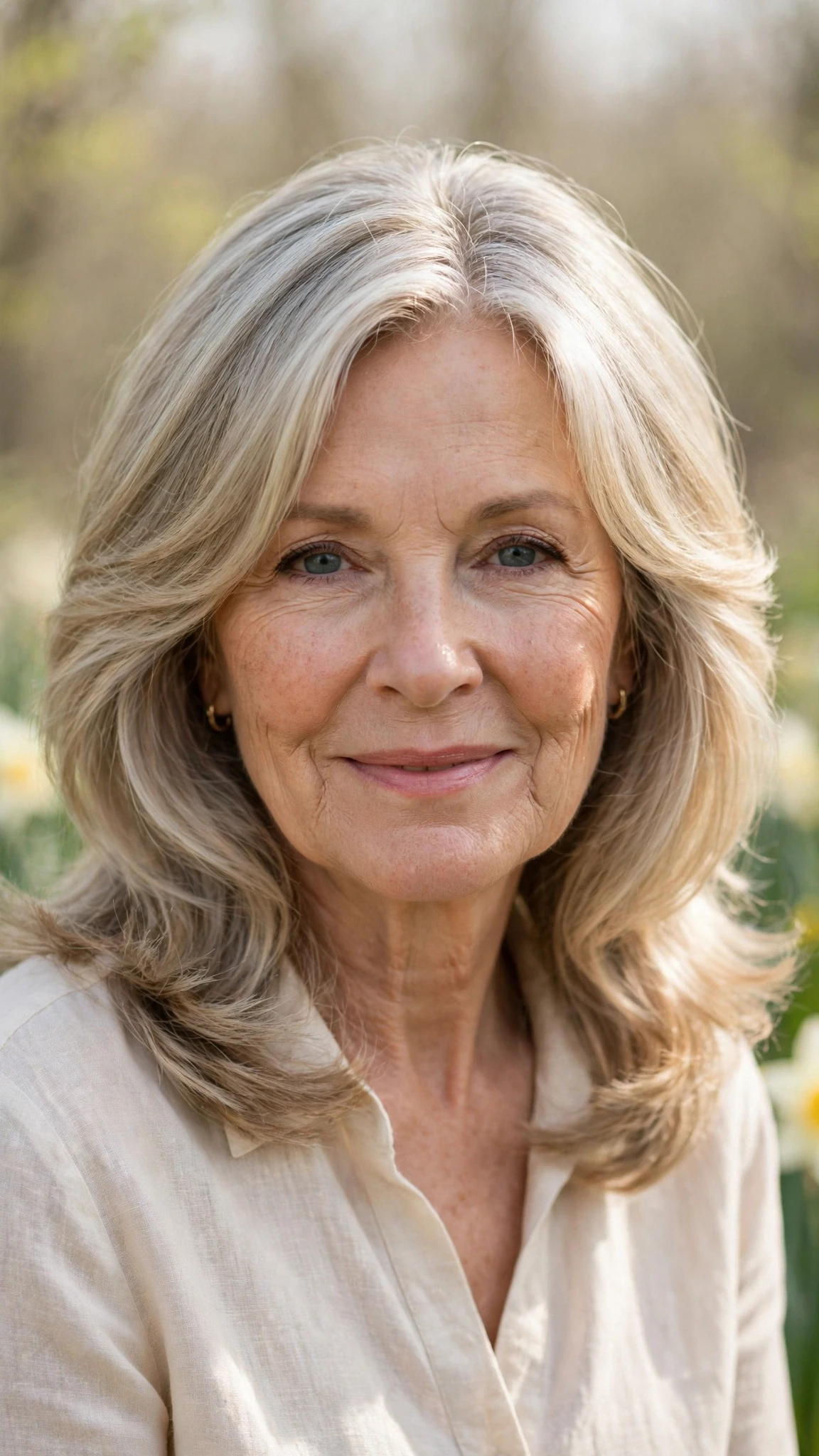 Sun Kissed Highlights Hairstyles For Easter With A Fresh Cut With A Polished Blowout, Curtain Pieces And Cool Ash Softness
