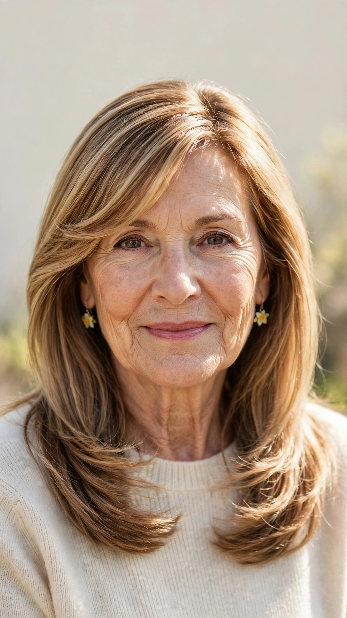 Sun Kissed Highlights Hairstyles For Easter With A Fresh Cut With Smooth Glossy Lengths, A Soft Side-Swept Fringe And Sunlit Dimension