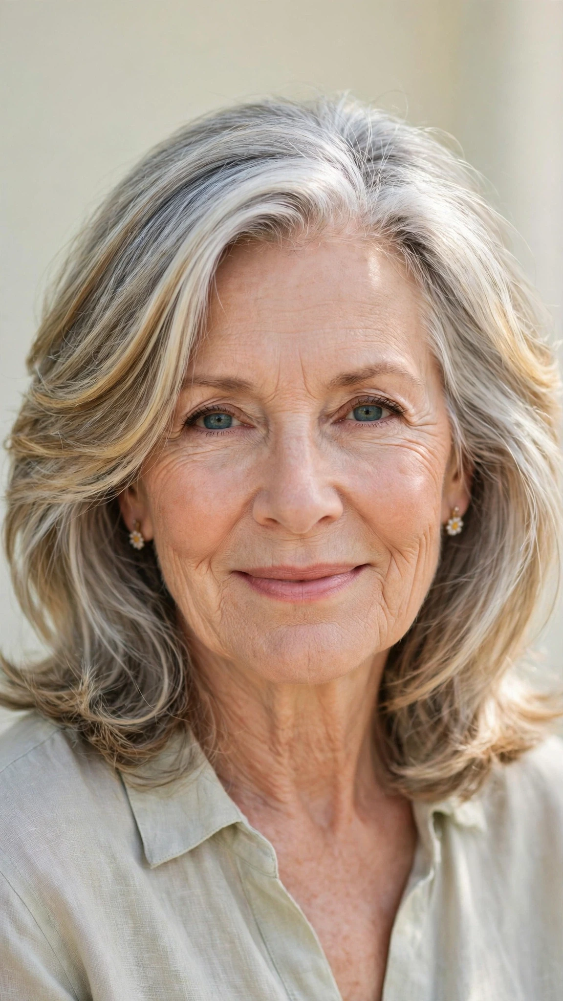 Sun Kissed Highlights Hairstyles For Easter With A Fresh Cut With A Polished Blowout, Wispy Pieces Around The Face And Silver-Blended Brightness
