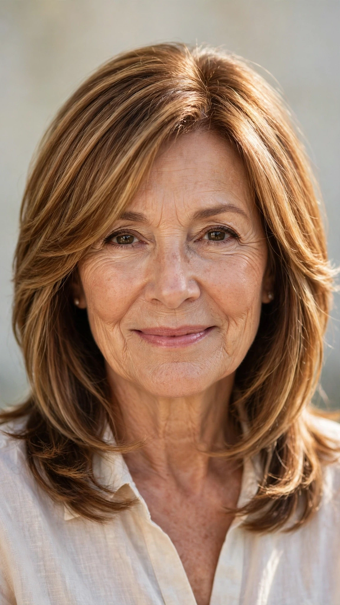 Sun Kissed Highlights Hairstyles For Easter With A Fresh Cut With Smooth Glossy Lengths, Face-Framing Layers And Warm Caramel Tones