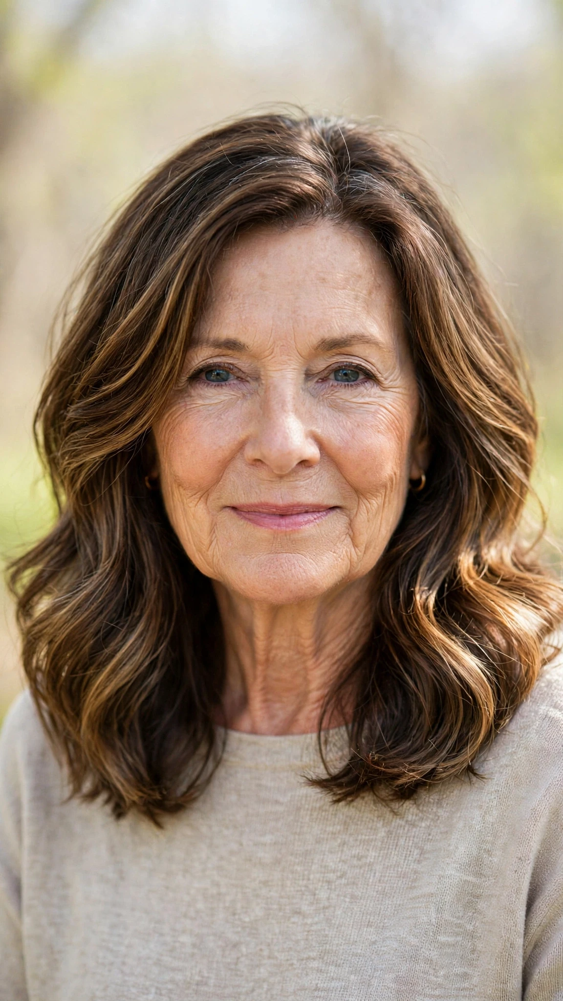 Sun Kissed Highlights Hairstyles For Easter With A Fresh Cut With A Relaxed Lived-In Wave, Blunt Ends With Soft Layers And Rich Chocolate Depth