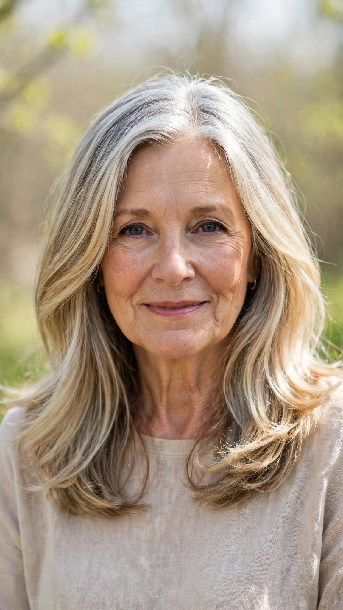 Sun Kissed Highlights Hairstyles For Spring With Soft Blonde Pieces With Silky Smooth Strands, Feathered Ends And Silver-Blended Brightness