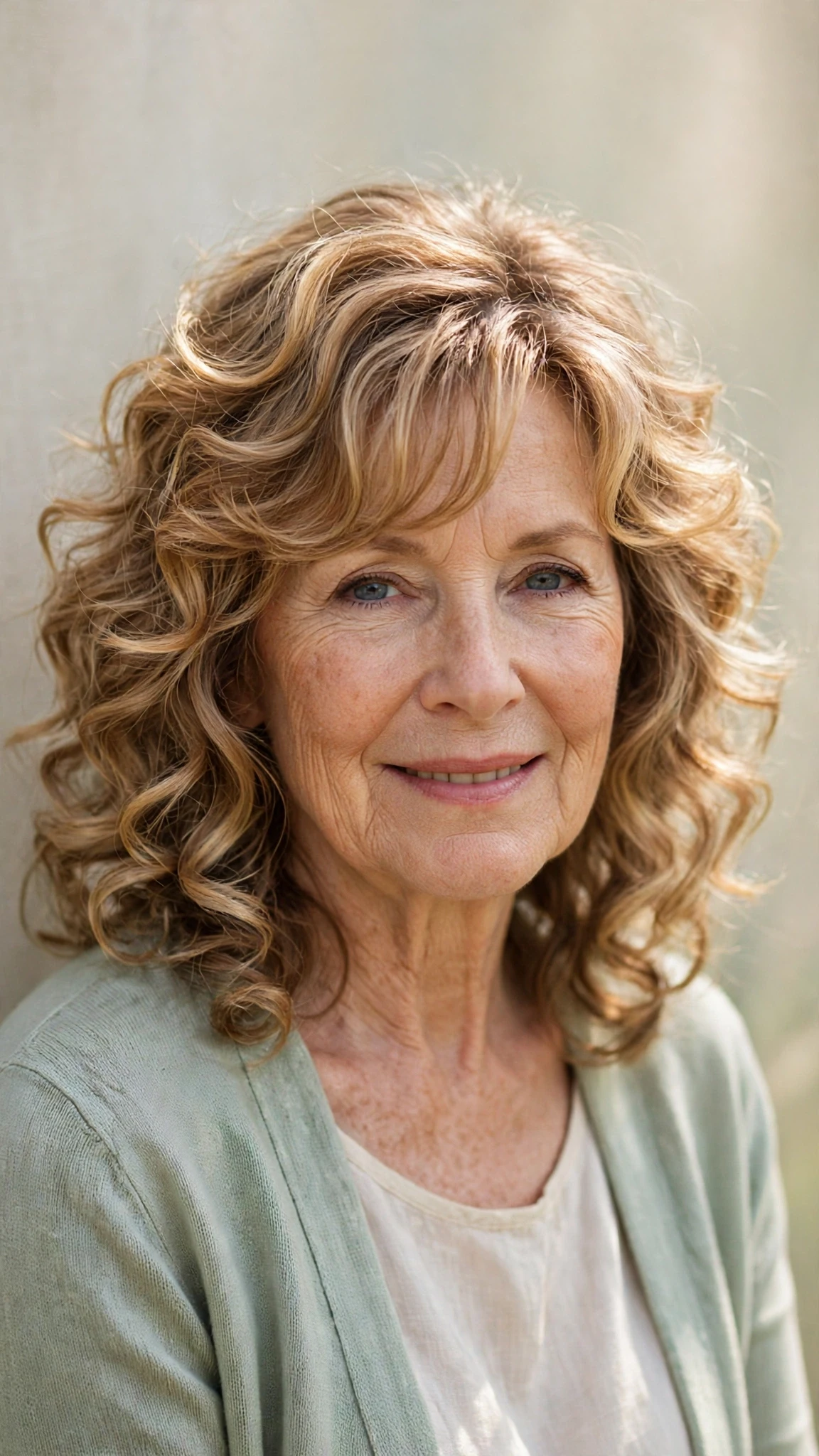 Sun Kissed Highlights Hairstyles For Spring With Soft Blonde Pieces With Loose Romantic Curls, A Soft Side-Swept Fringe And Soft Golden Pieces