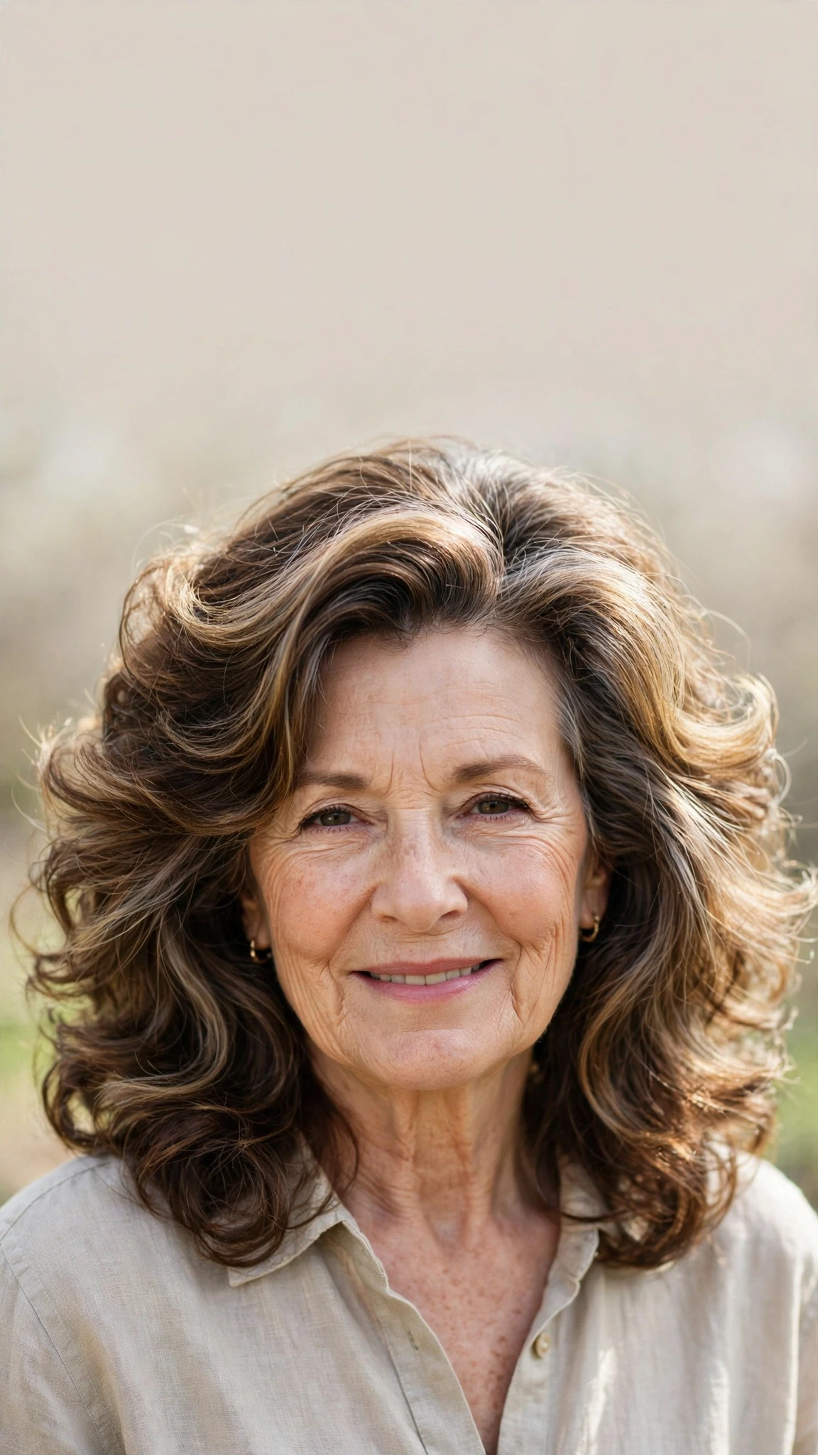 Sun Kissed Highlights Hairstyles With Grey Blending And Light Pieces With Bouncy Volume At The Roots, A Deep Side Part And Rich Chocolate Depth