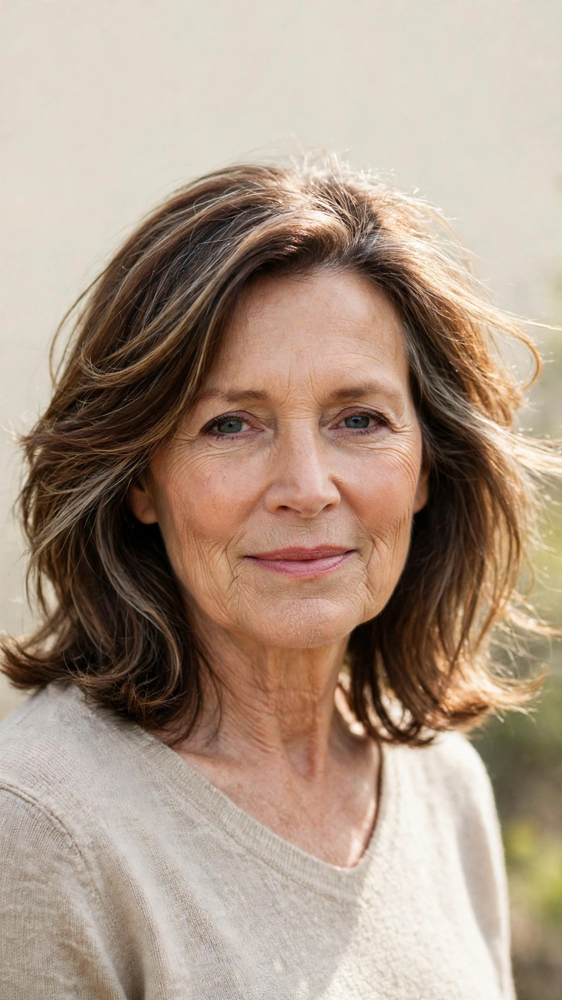 Sun Kissed Highlights Hairstyles With Grey Blending And Light Pieces With Delicate Natural Movement, Subtle Internal Layers And Rich Chocolate Depth