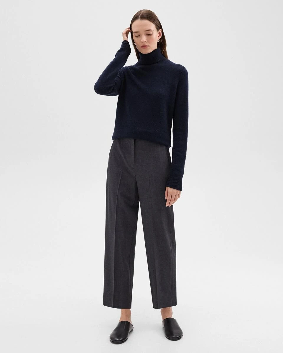 Navy Turtleneck with Charcoal Tailored Trousers and Black Loafers