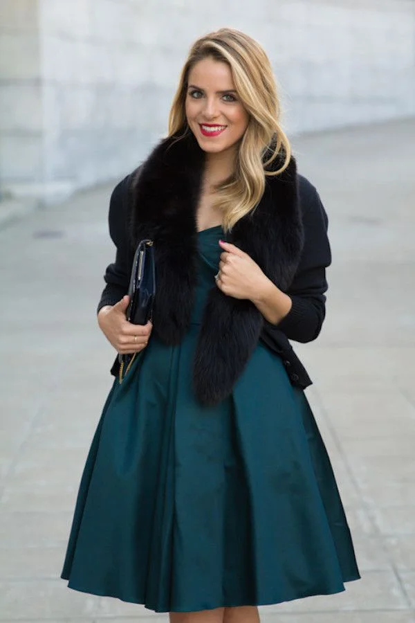 Chocolate Tuxedo Dress with A Pearl Bracelet