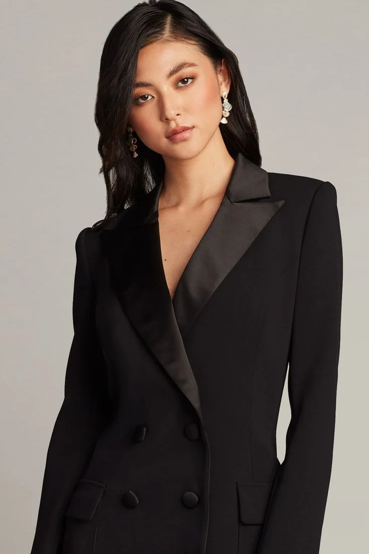 Burgundy Tuxedo Dress with A Tailored Coat