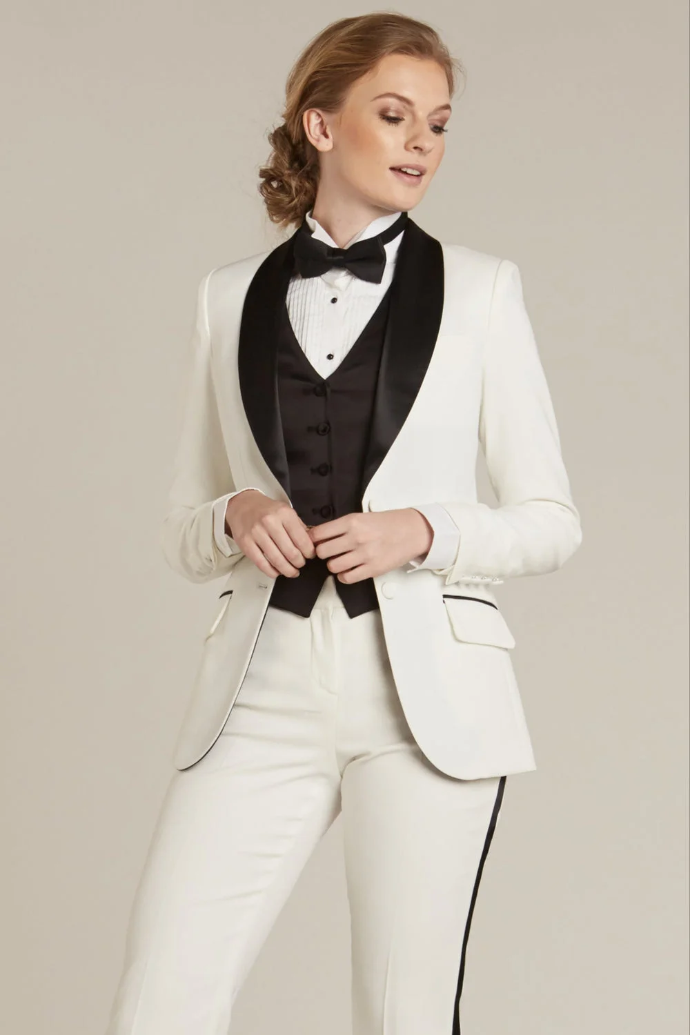 Plum Tuxedo Dress with A Tailored Coat