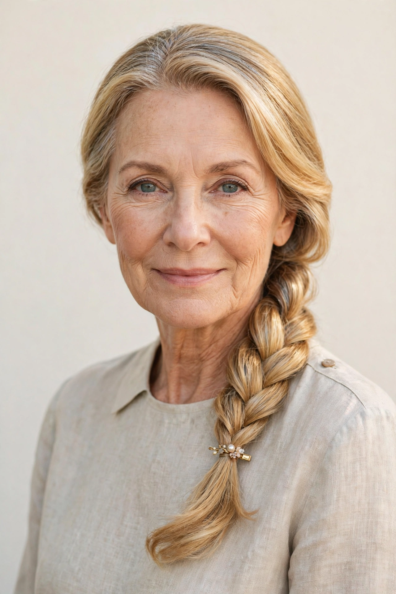 Golden Blonde Valentine Braided Hairstyles with a Soft Side Braid with a Dainty Hair Clip