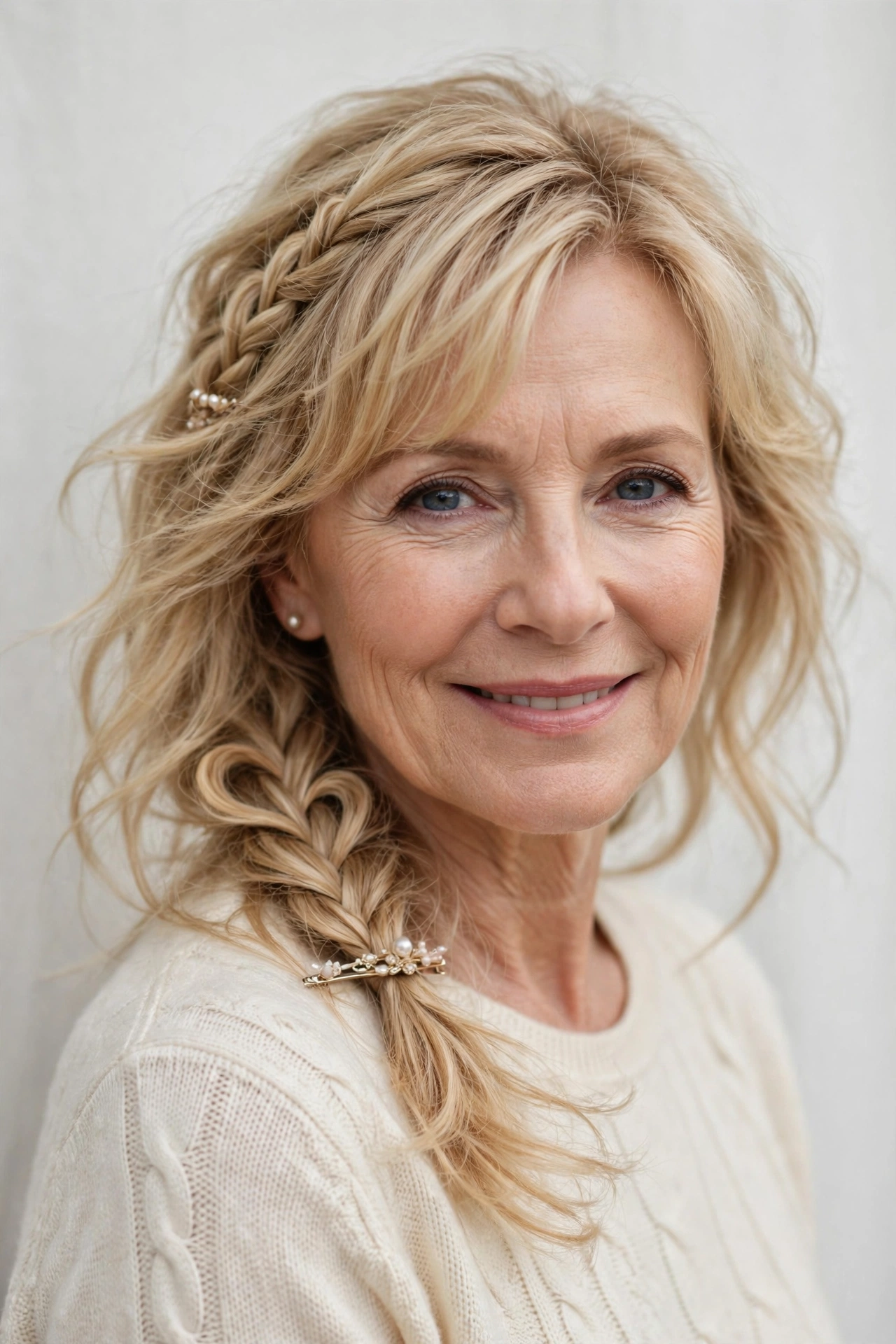 Valentine Braided Hairstyles with a Soft Side Braid in honey blonde with a gently tousled finish