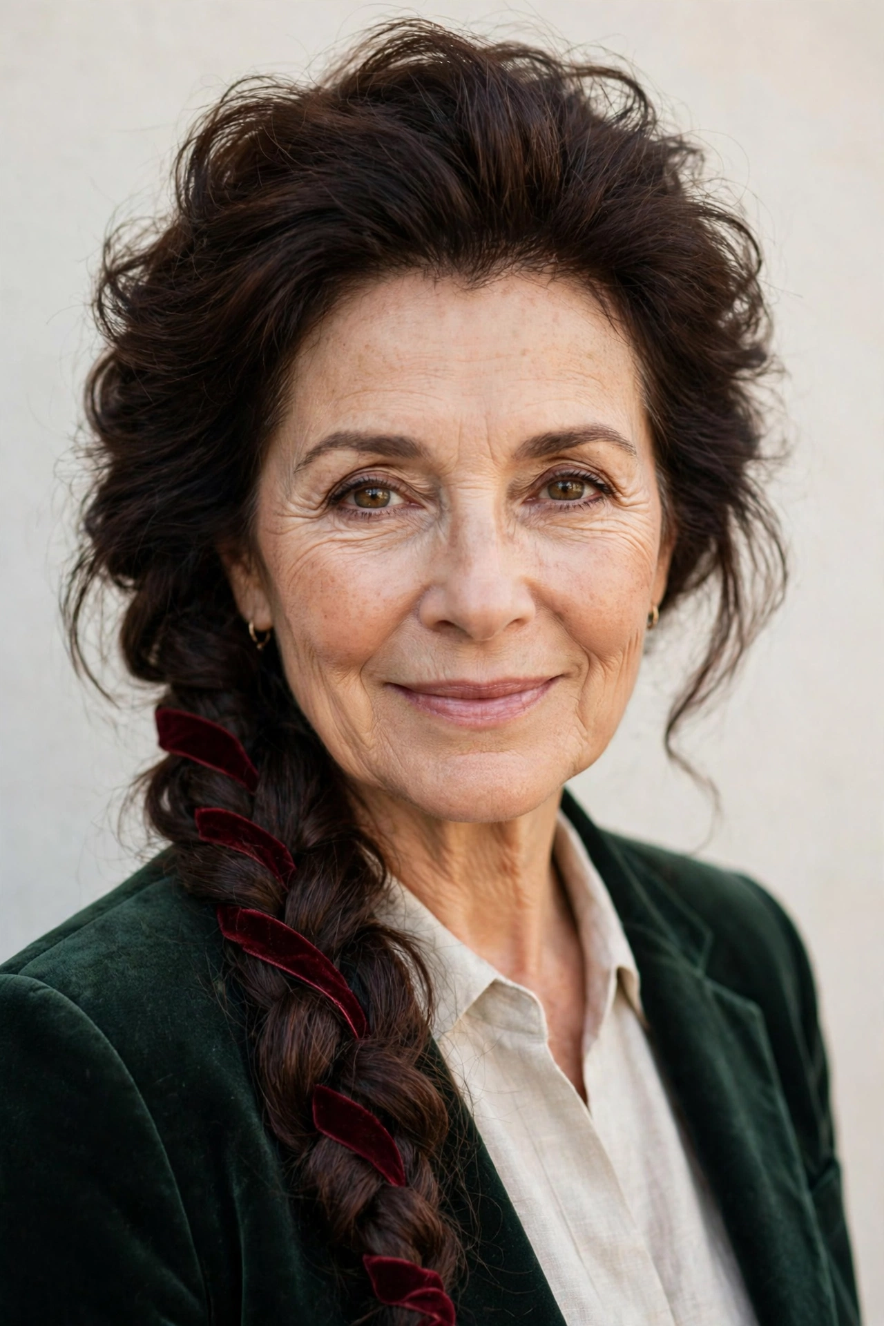 Valentine Braided Hairstyles with a Soft Side Braid in deep brunette with a voluminous at the roots finish