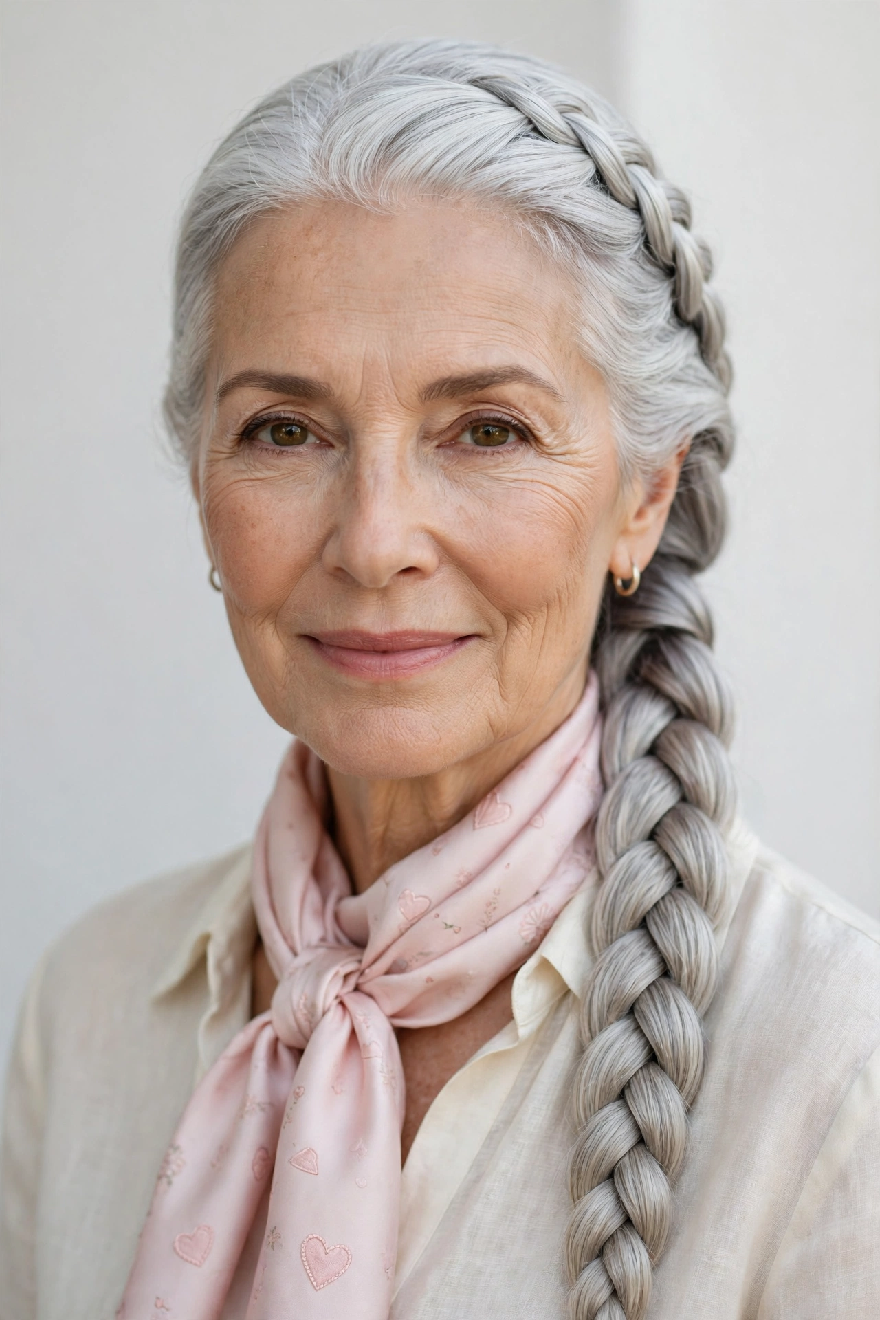 Valentine Braided Hairstyles with a Soft Side Braid in silver with a smooth and polished finish