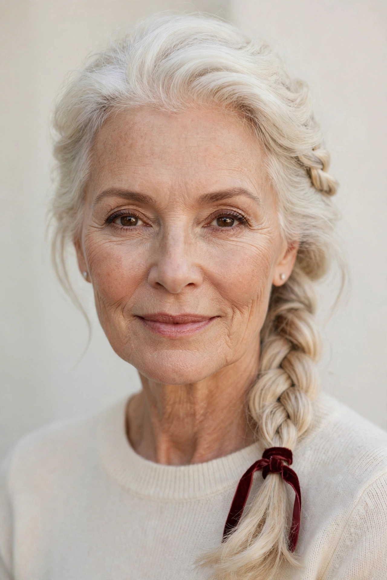 Valentine Braided Hairstyles with a Soft Side Braid in platinum blonde with a voluminous at the roots finish