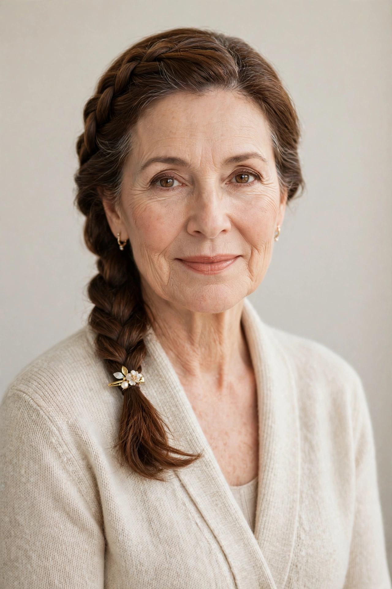 Valentine Braided Hairstyles with a Soft Side Braid in warm brown with a glossy and neat finish for A Smart Daytime Event