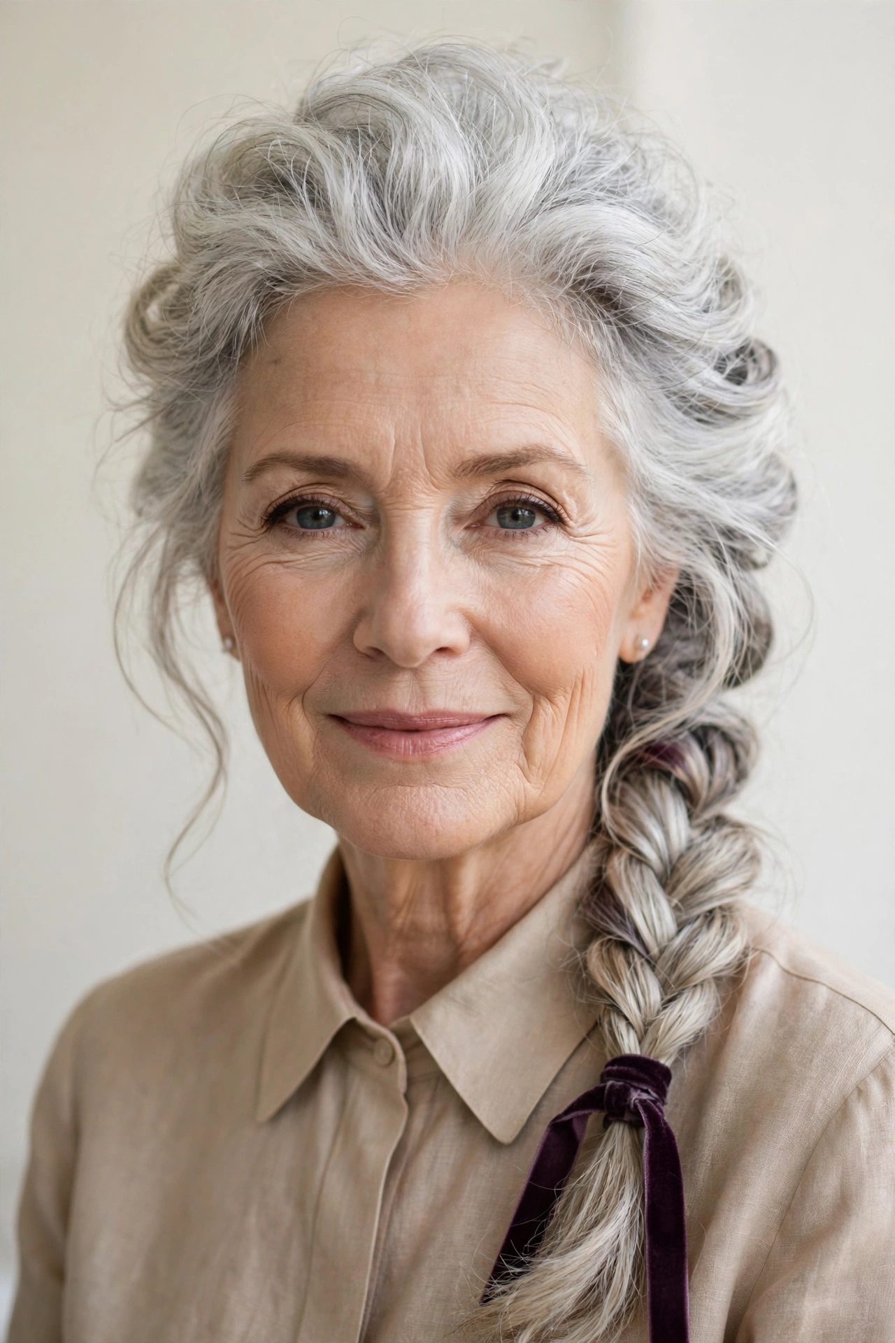Valentine Braided Hairstyles with a Soft Side Braid in silver with a voluminous at the roots finish for A Wedding Guest Look