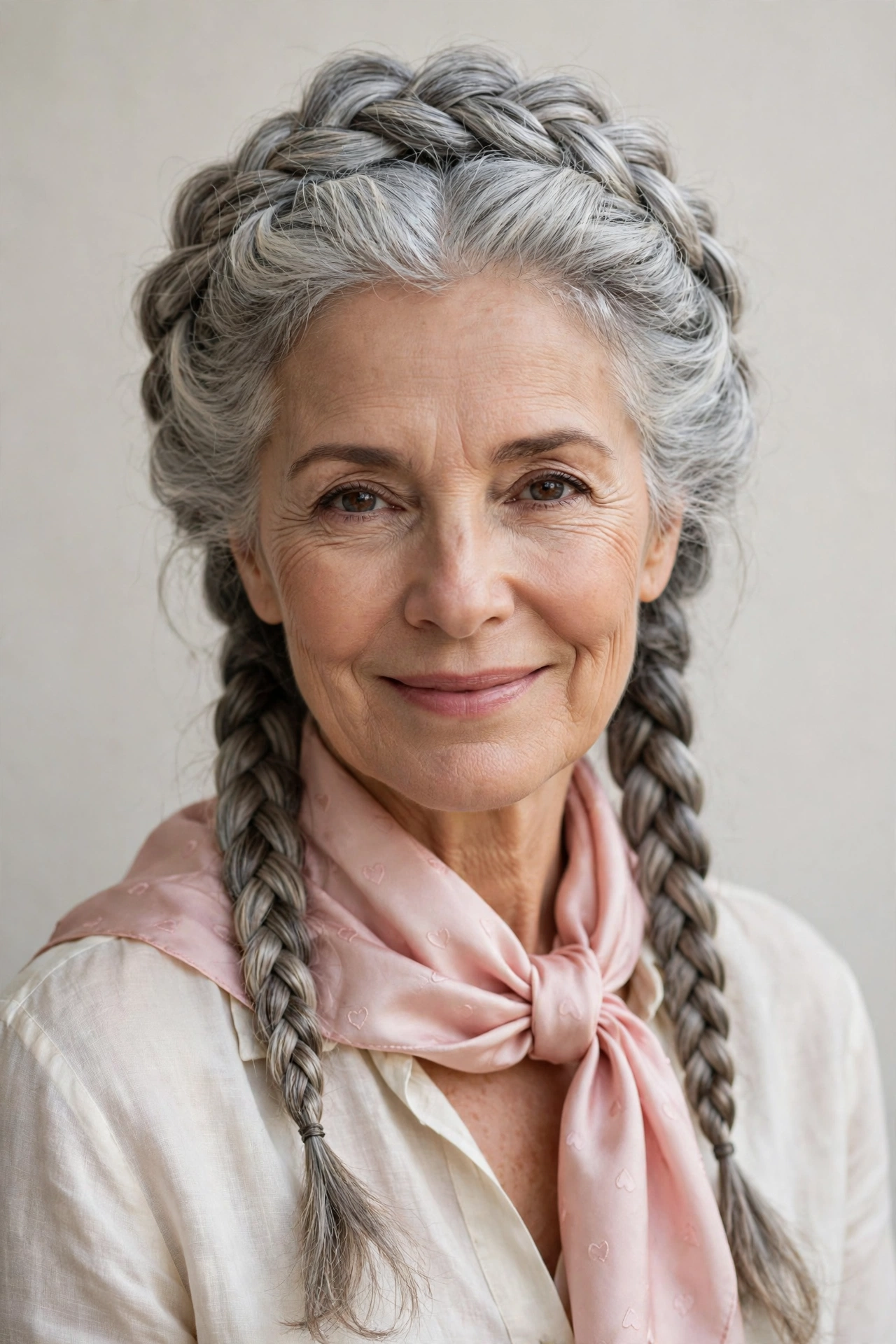 Valentine Braided Hairstyles with Grey Hair and Texture in silver with a voluminous at the roots finish