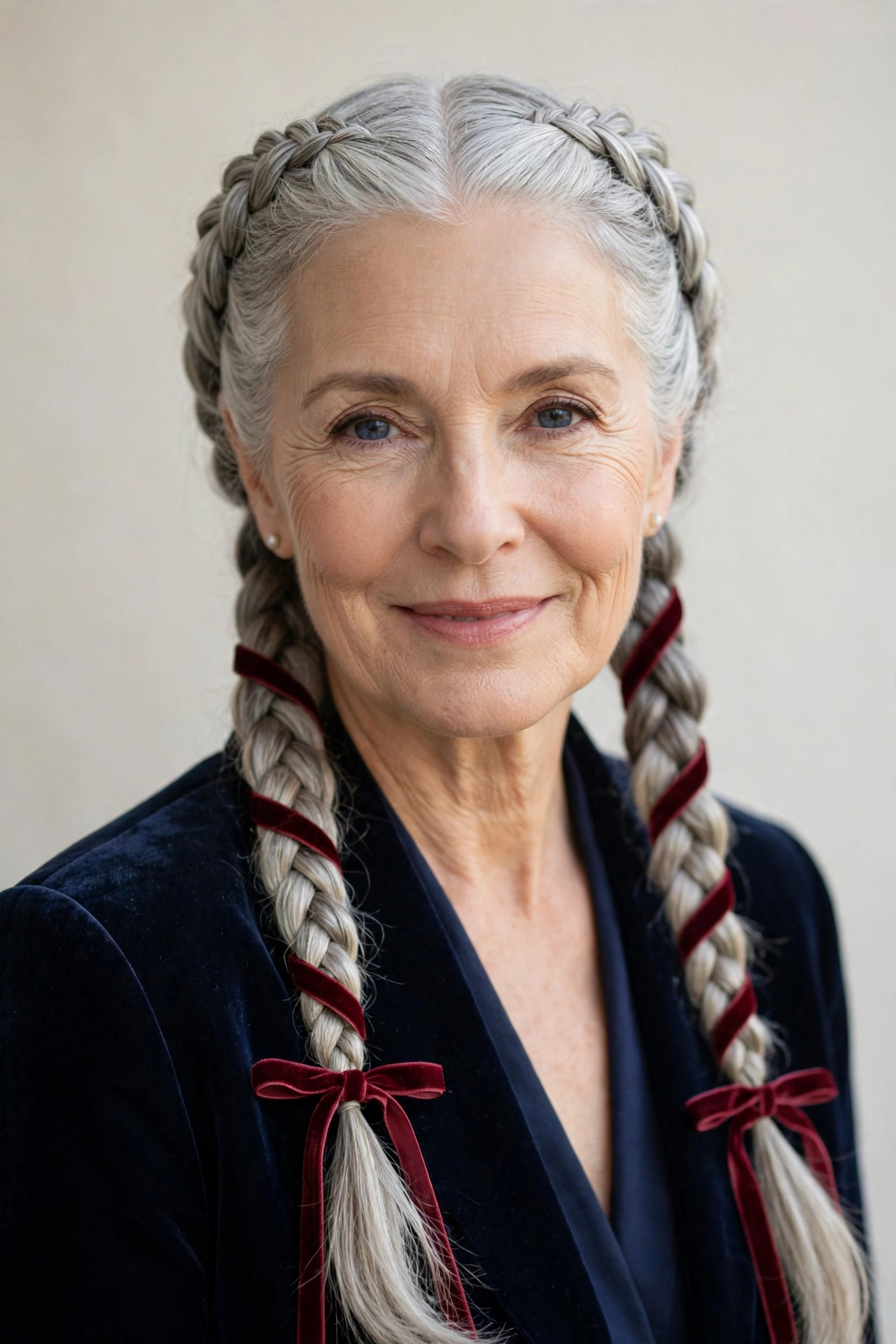 Valentine Braided Hairstyles with Grey Hair and Texture in silver with a smooth and polished finish