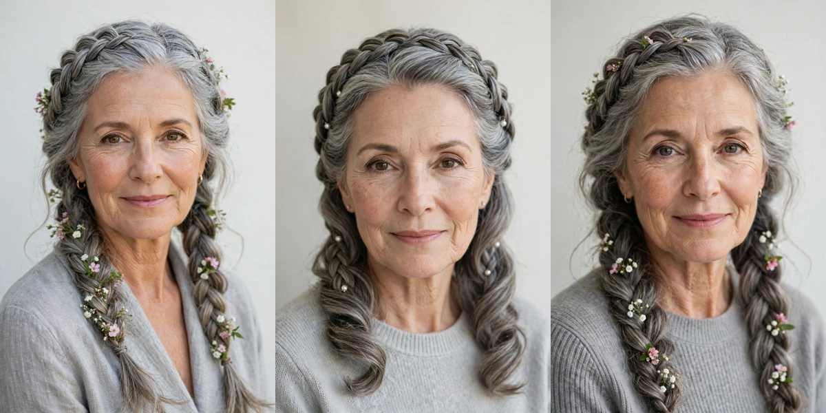 25 Valentine Braided Hairstyles for Women Over 60 with Grey Hair and Texture That Are Romantic, Chic and Easy to Wear
