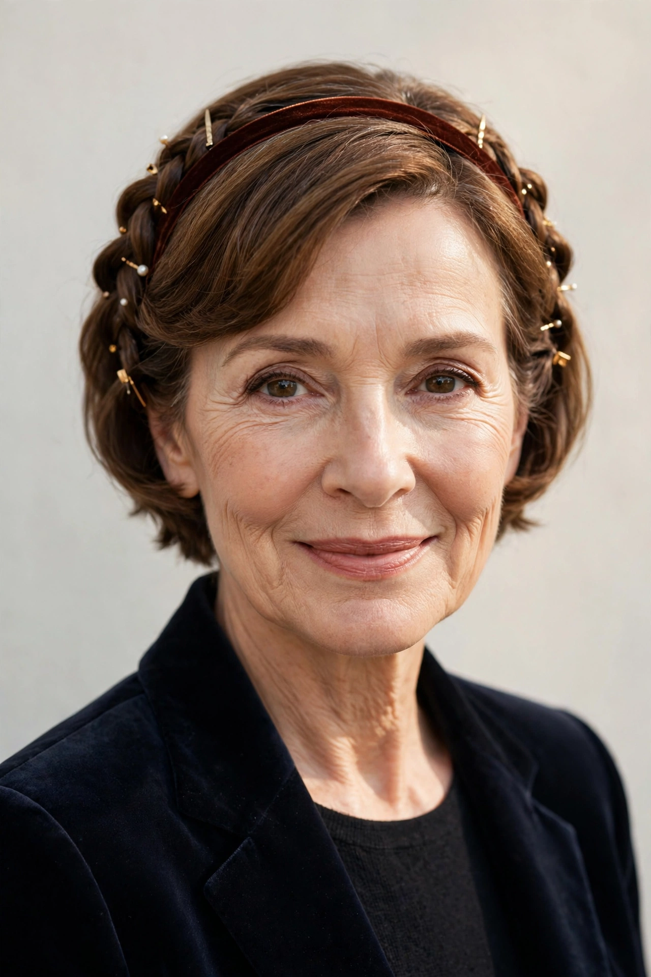 Valentine Braided Hairstyles with Short Hair and Pins in warm brown with a glossy and neat finish