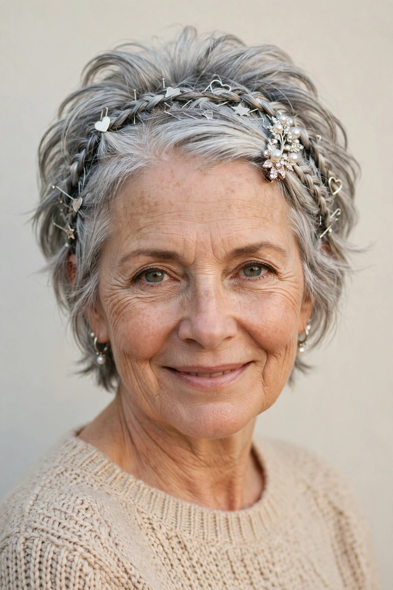 Valentine Braided Hairstyles with Short Hair and Pins in silver with a voluminous at the roots finish
