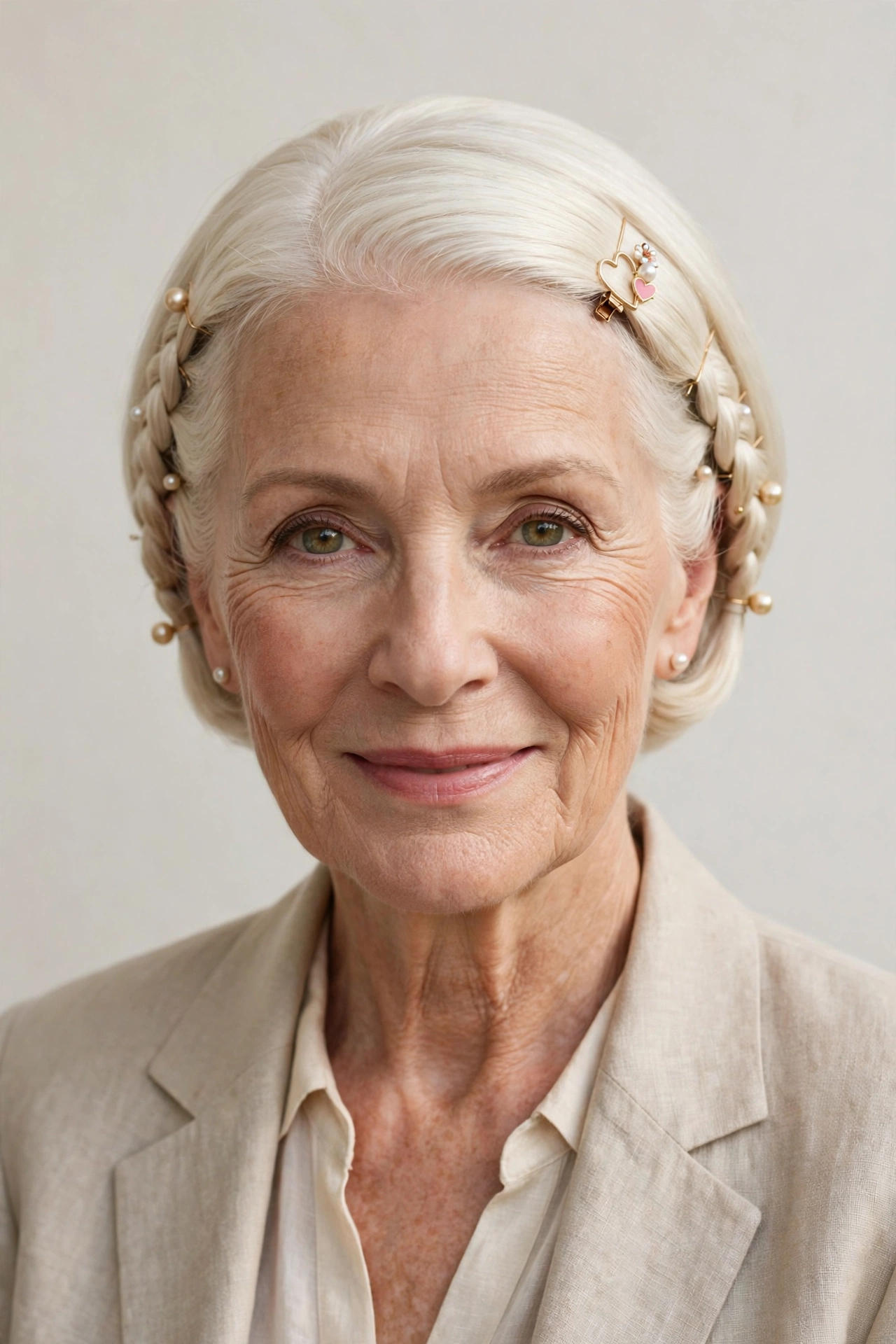 Valentine Braided Hairstyles with Short Hair and Pins in platinum blonde with a smooth and polished finish