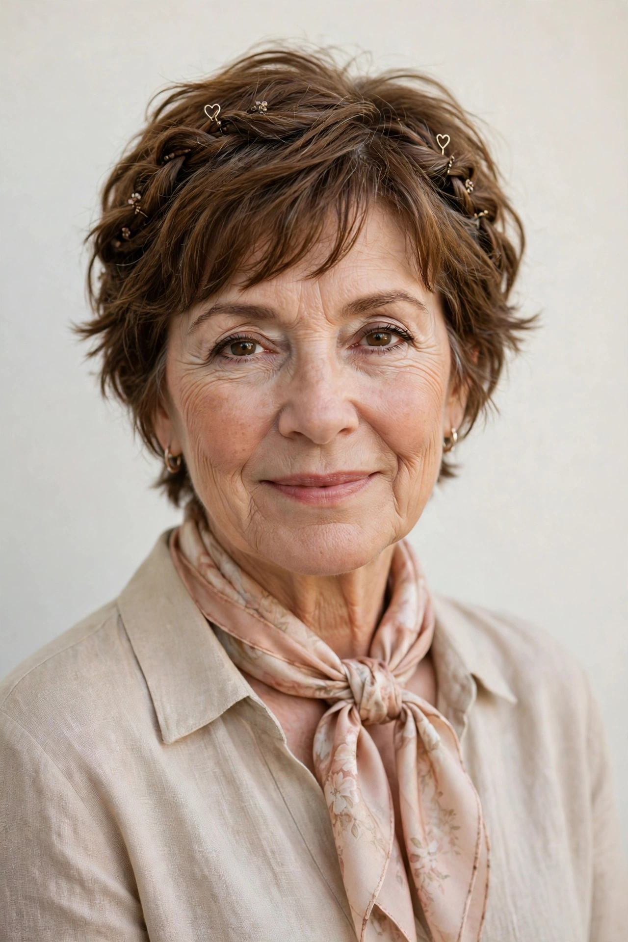 Valentine Braided Hairstyles with Short Hair and Pins in warm brown with a gently tousled finish