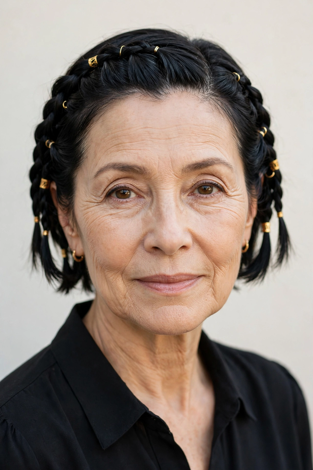 Soft Black Valentine Braided Hairstyles with Short Hair and Pins with Small Gold Cuffs