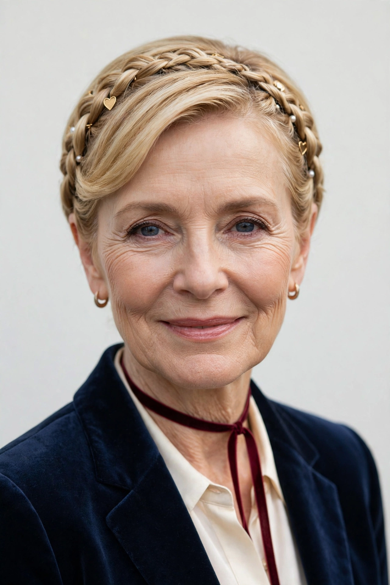 Valentine Braided Hairstyles with Short Hair and Pins in honey blonde with a glossy and neat finish