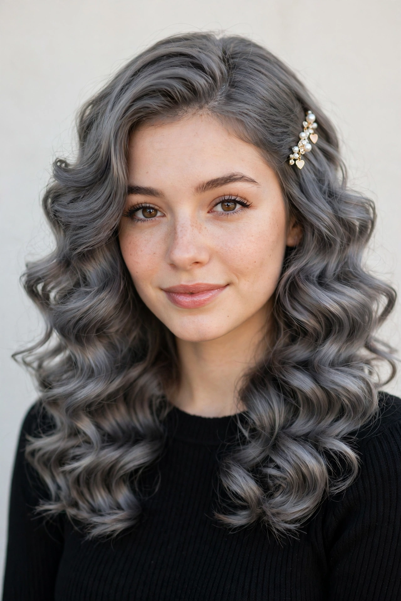 20 Valentine Date Night Hairstyles for Women in Their 20s with Bouncy Curls That Are Romantic, Chic and Easy to Wear 7 Valentine Date Night Hairstyles with Bouncy Curls in soft grey-blended with a smooth and polished finish