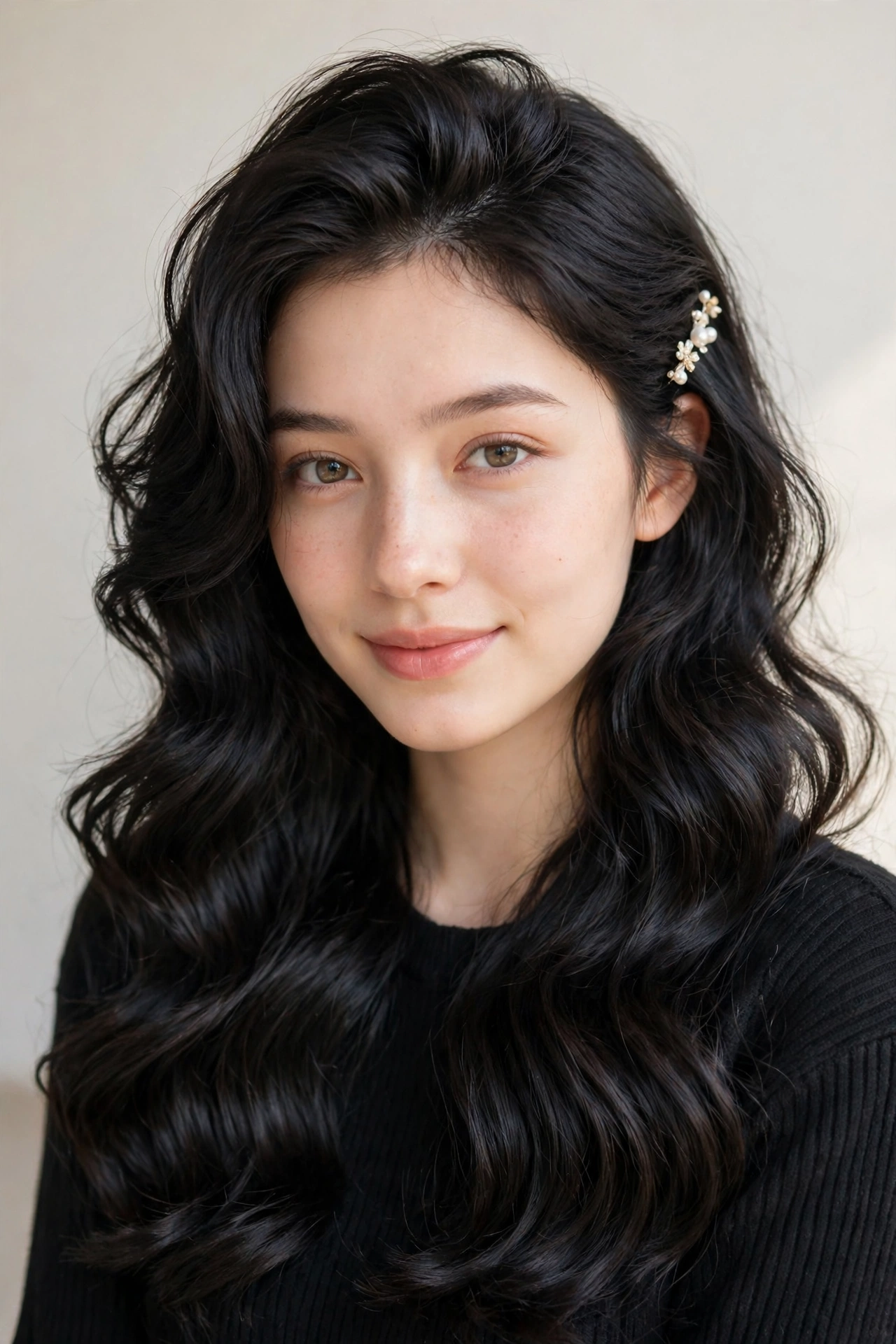 18 Valentine Date Night Hairstyles for Women in Their 20s with Glossy Waves That Are Romantic, Chic and Easy to Wear 3 Valentine Date Night Hairstyles with Glossy Waves in soft black with a voluminous at the roots finish