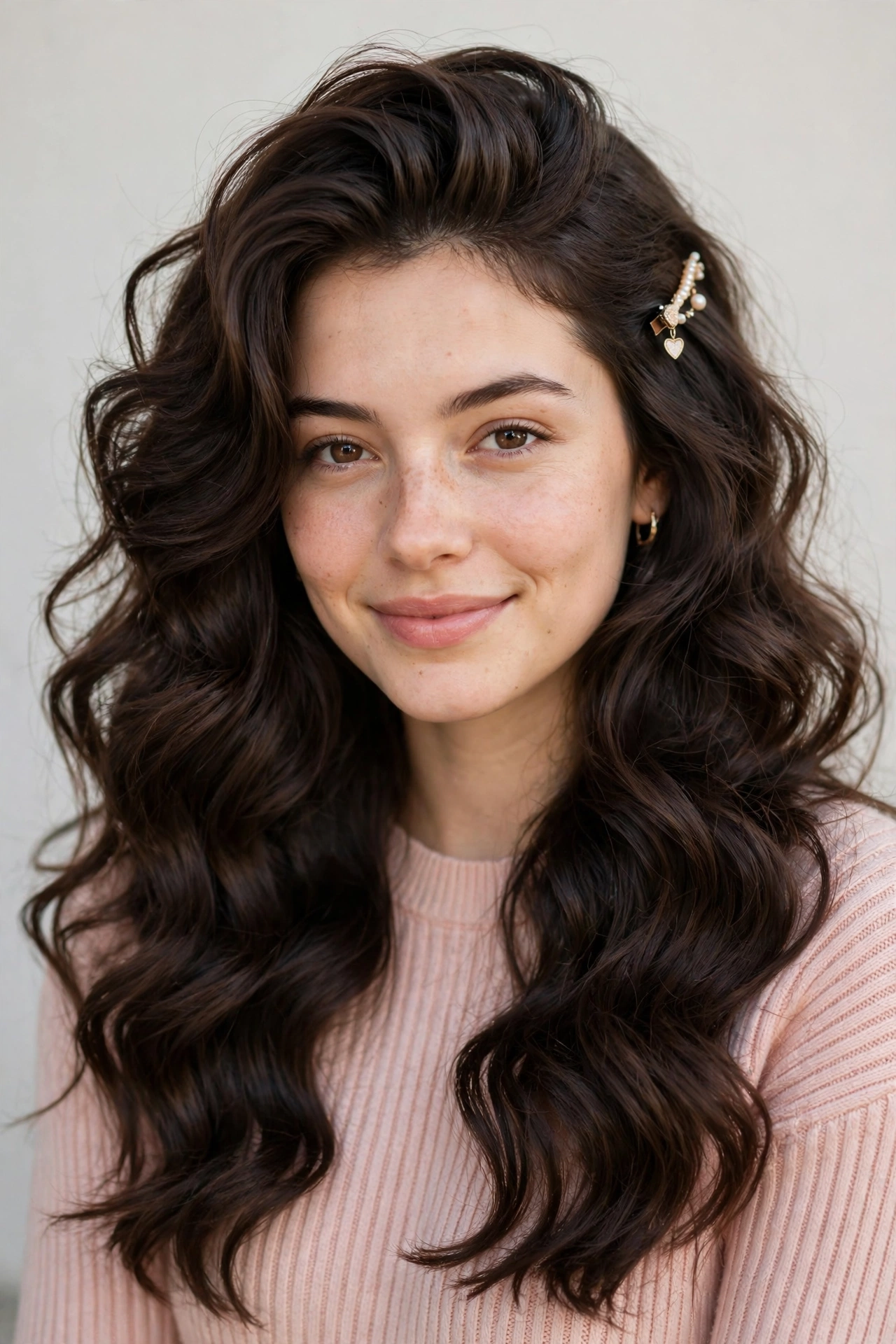18 Valentine Date Night Hairstyles for Women in Their 20s with Glossy Waves That Are Romantic, Chic and Easy to Wear 11 Valentine Date Night Hairstyles with Glossy Waves in dark chocolate with a voluminous at the roots finish