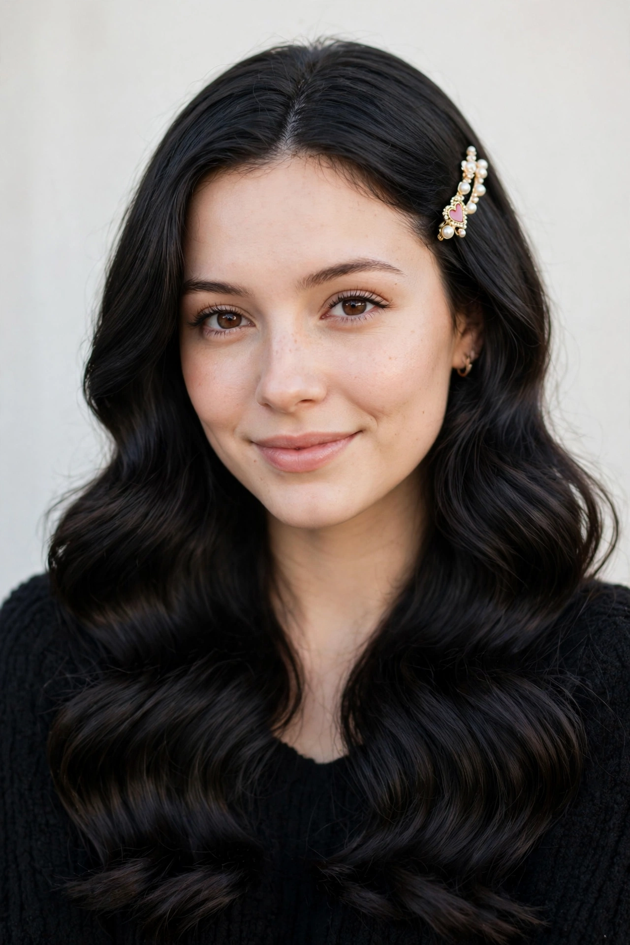 18 Valentine Date Night Hairstyles for Women in Their 20s with Glossy Waves That Are Romantic, Chic and Easy to Wear 15 Valentine Date Night Hairstyles with Glossy Waves in soft black with a smooth and polished finish
