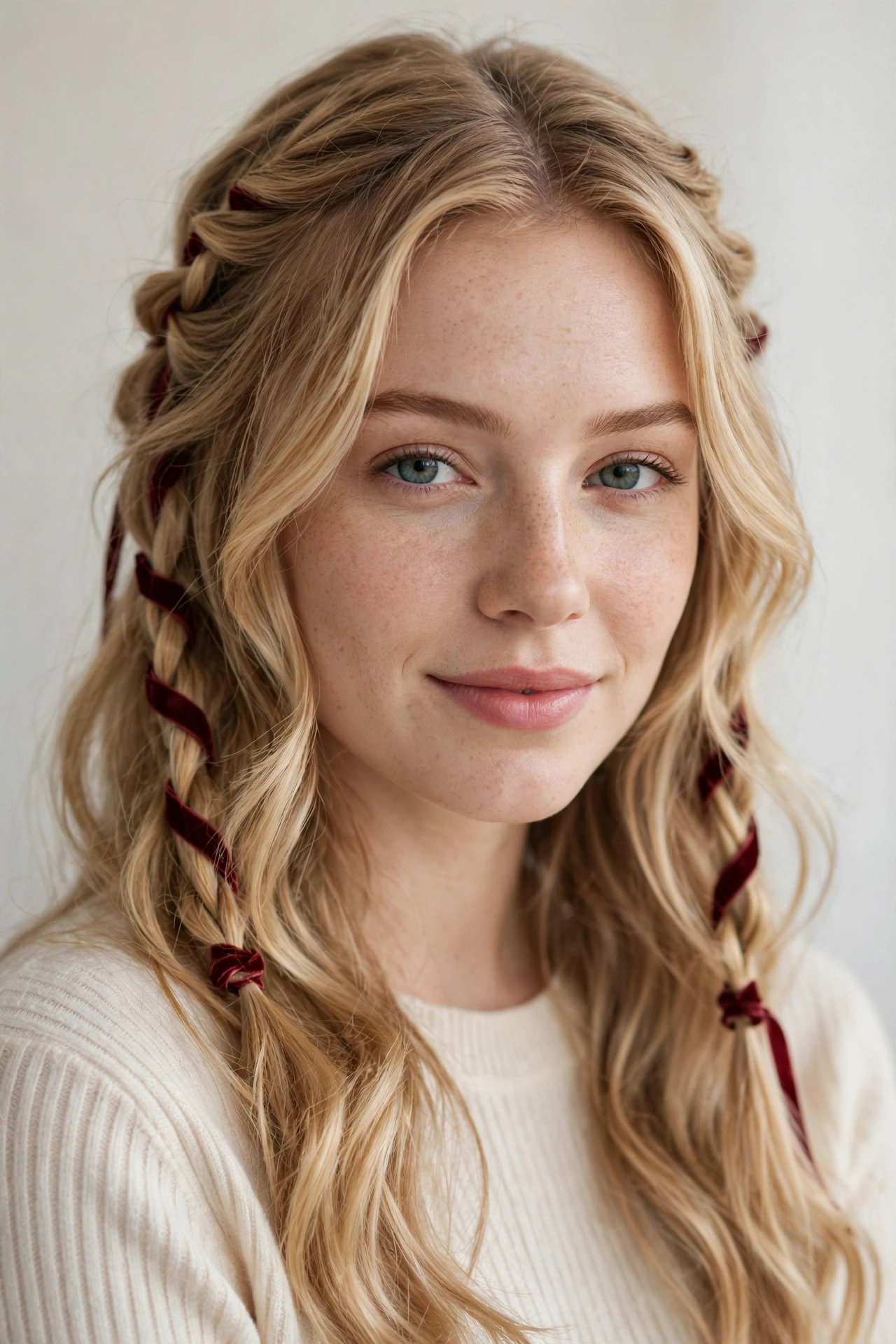 Valentine Date Night Hairstyles with Soft Braided Pieces in honey blonde with a softly waved finish