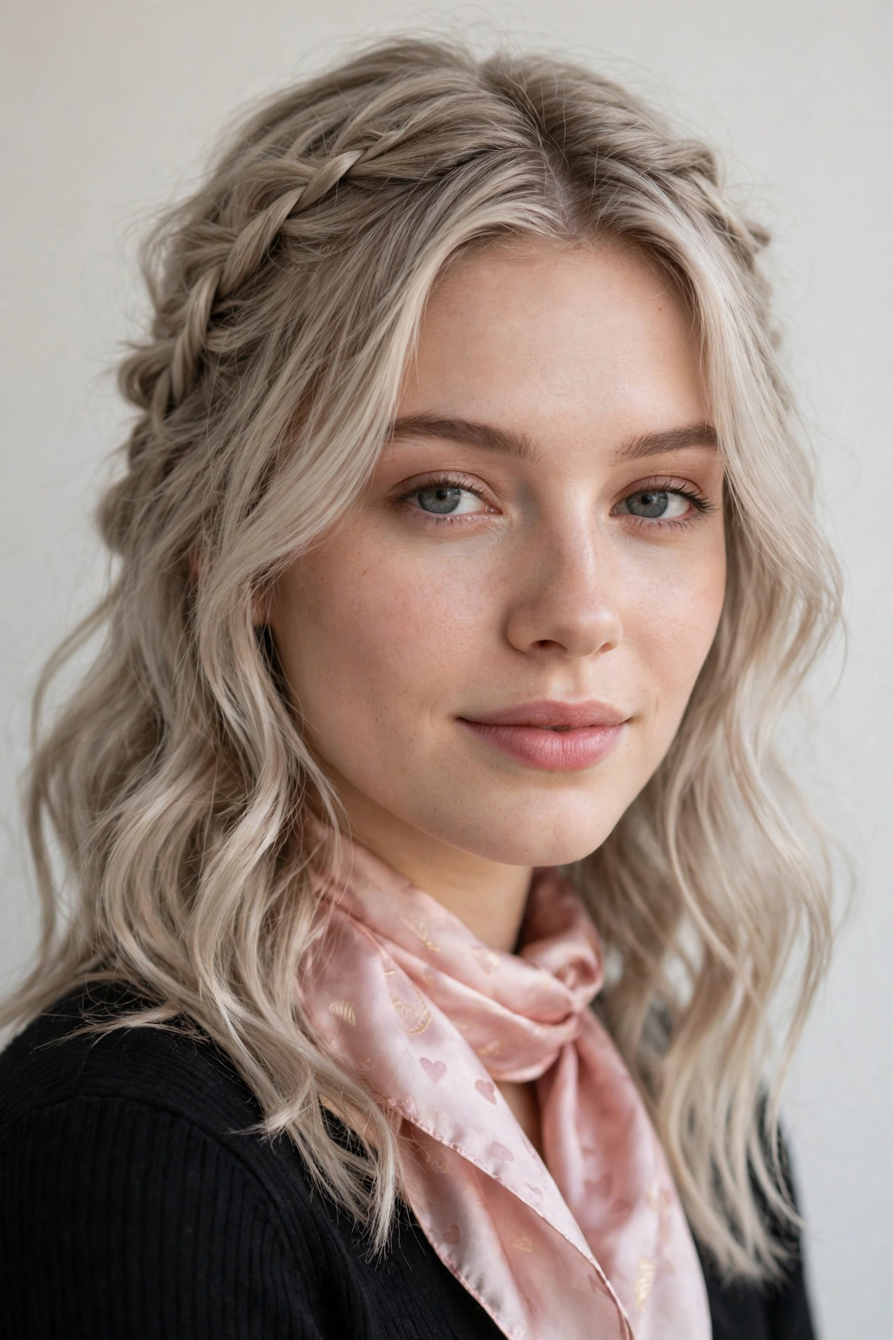 Valentine Date Night Hairstyles with Soft Braided Pieces in ash blonde with a softly textured finish